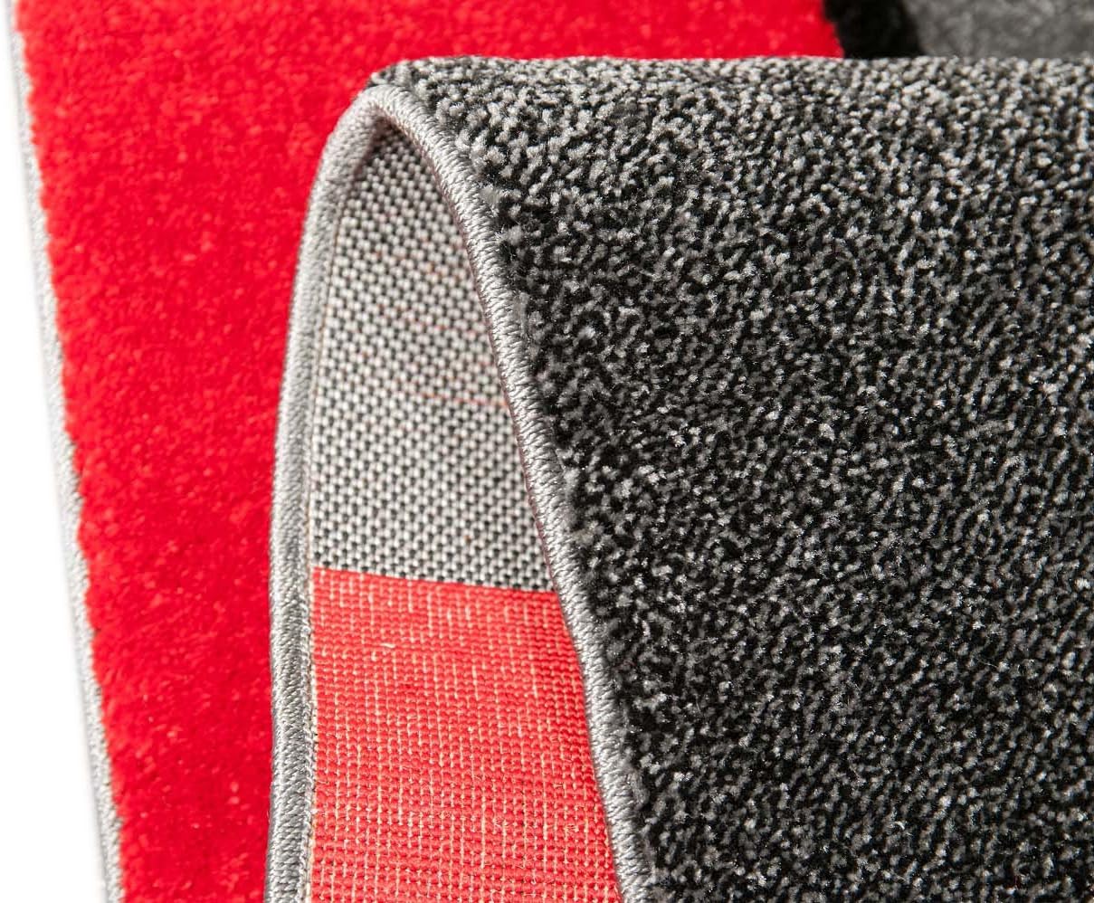 Designer Rug, Modern Short Pile Rug with Contour Cut, Chequered Pattern, Living Room, Red, Grey, White, Black
