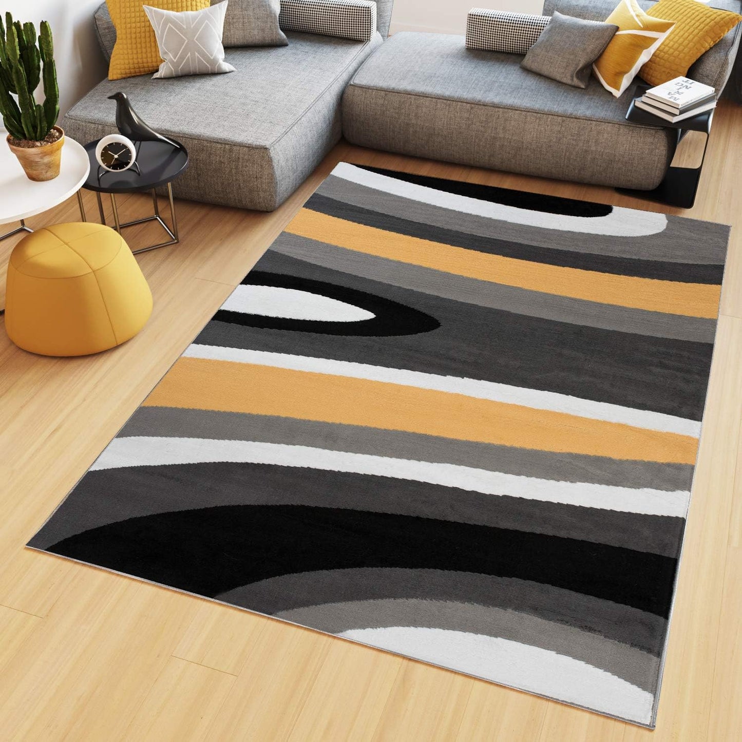 TAPISO Maya Short Pile Rug, Modern Blurred/Heathered/Striped Design, Black/Grey/Red/White, for Living Rooms, Bedrooms, OEKO-TEX, 200 x 300 cm