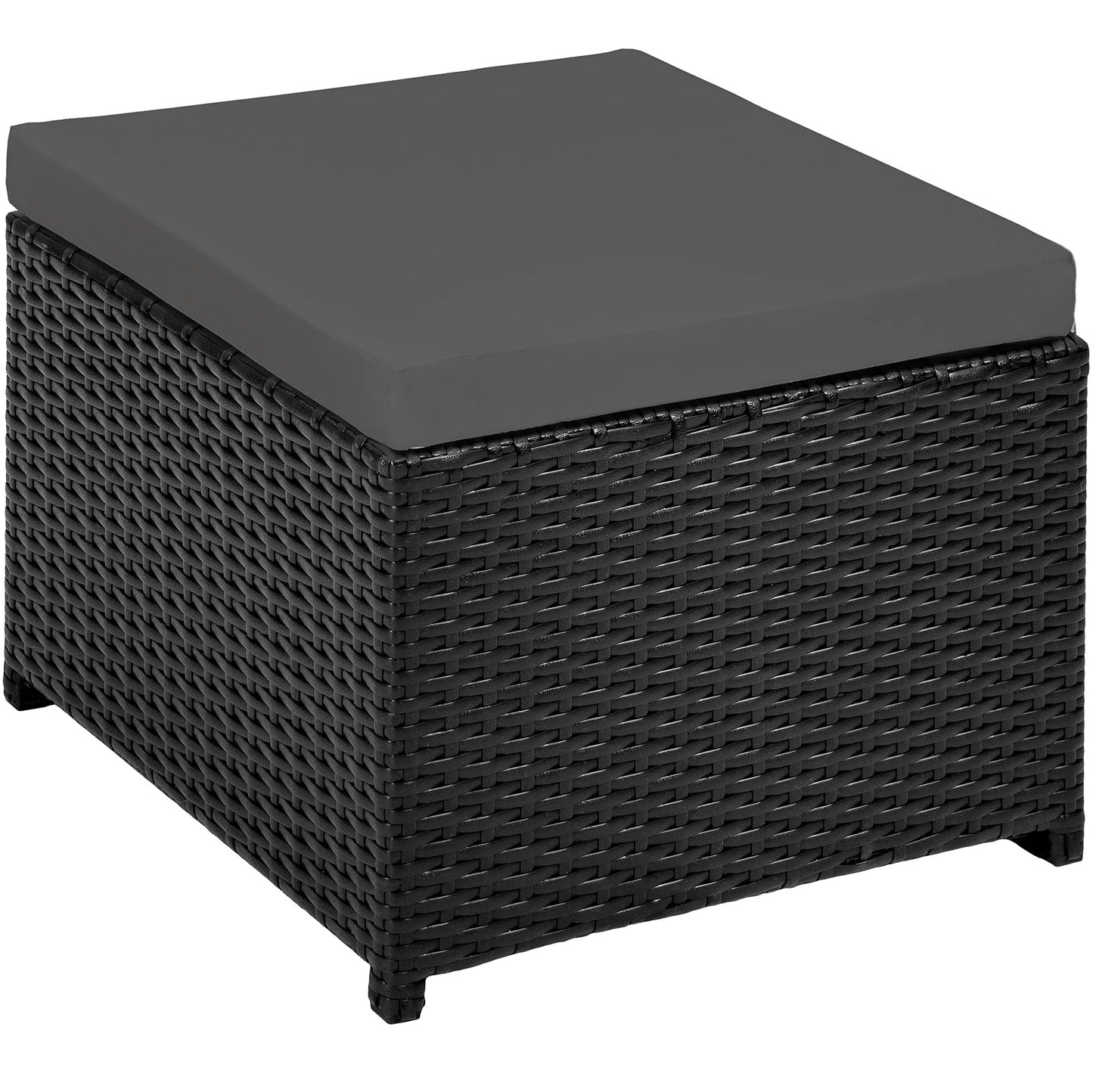 tectake Polyrattan Gartenmöbel Set, Sitzgruppe mit 6 Stühle +1 Glasplatte Tisch + 4 Hocker, Gartenlounge Set klappbar, für bis zu 10 Personen, Balkon Möbel, inkl. 2 Bezugsset - Natur