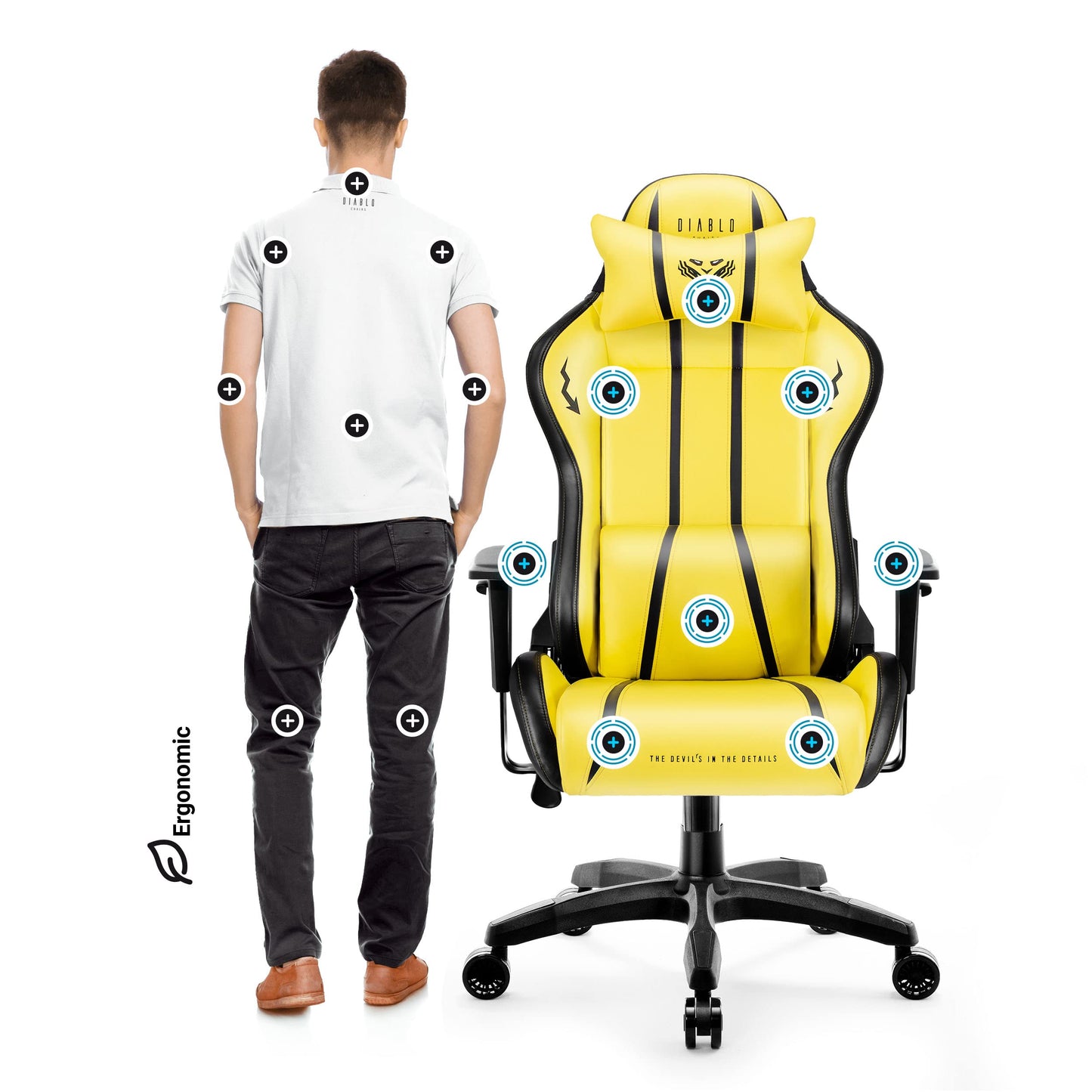 Diablo X-One 2.0 Gaming Stuhl Gamer Chair Bürostuhl Schreibtischstuhl Verstellbare Armlehnen Ergonomisches Design Nacken/-Lendenkissen Wippfunktion Aqua Blue Normal (L)