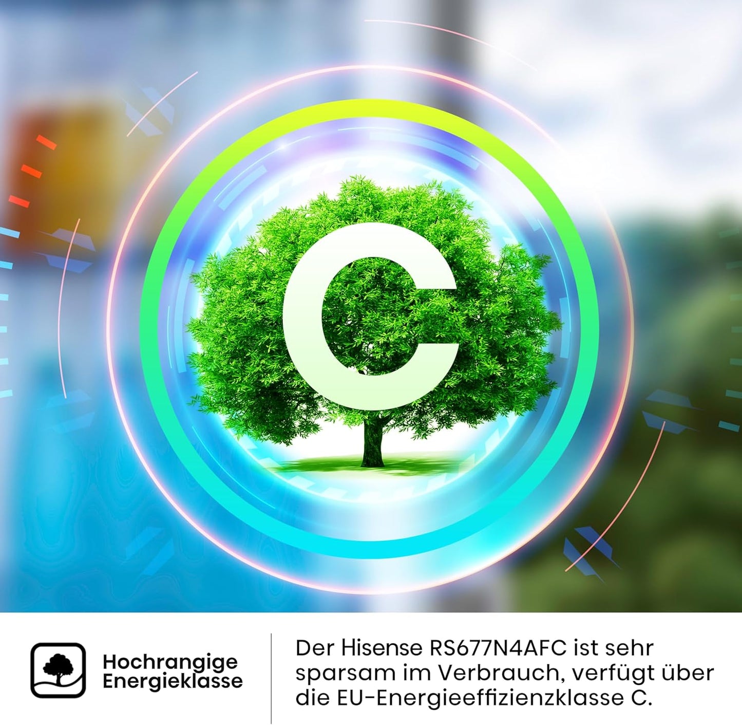 Hisense RS677N4AFC Side by Side Kühl – Gefrier - Kombination,179cm, 519 Liter Gesamtkapazität, EEK: C, LED Beleuchtung, Multi Air Flow, Inverter Kompressor, Touch Display, schwarz