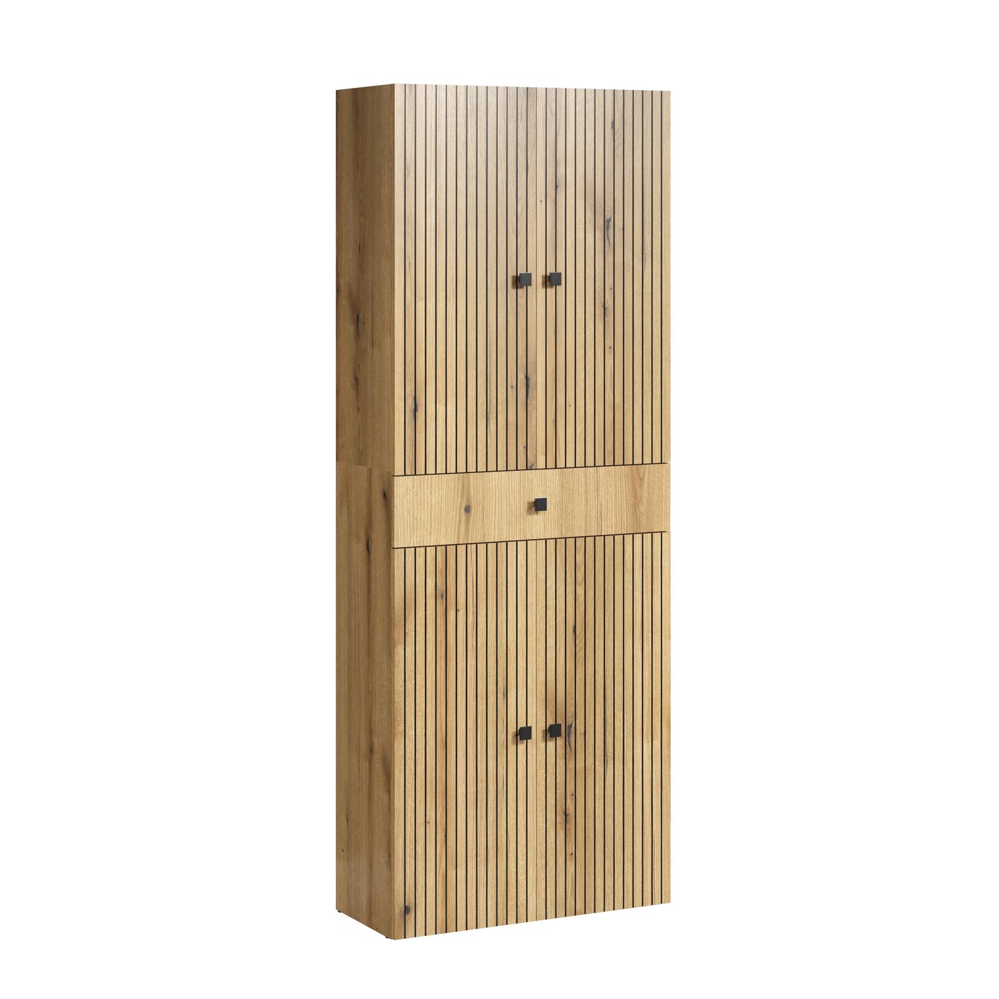 trendteam smart living - PureBliss - Hochschrank - Eiche - Badezimmerschrank in moderner Rillenoptik - edle Metallgriffe - (BxHxT) 40 x 186 x 31 cm - 2 praktische Einlegeböden - kratzfest