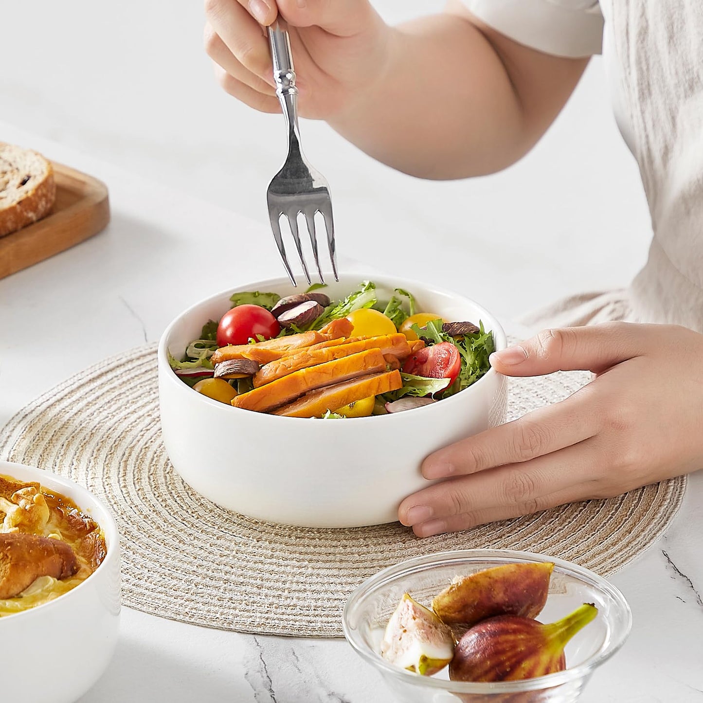 MALACASA Geschirrset 6 Personen, LUNA 24-tlg Tafelservice aus Weißem Porzellan, Modernes Geschirr Set mit je 6 Speiseteller, Dessertteller, Suppenteller und Müslischalen