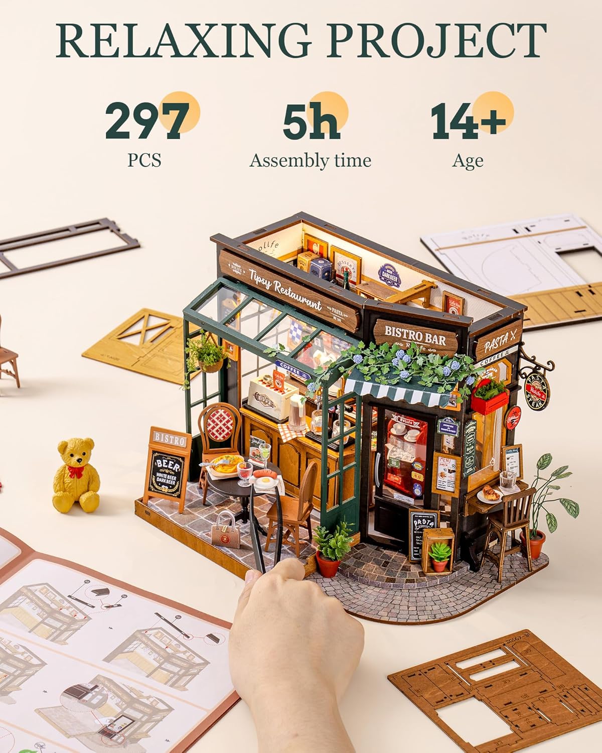 Rolife Miniatur Haus Selber Bauen Tipsy Restaurant - DIY Puppenhaus Tiny House Bausatz Mini Haus Home Desk Bücherregal Dekoration Idee