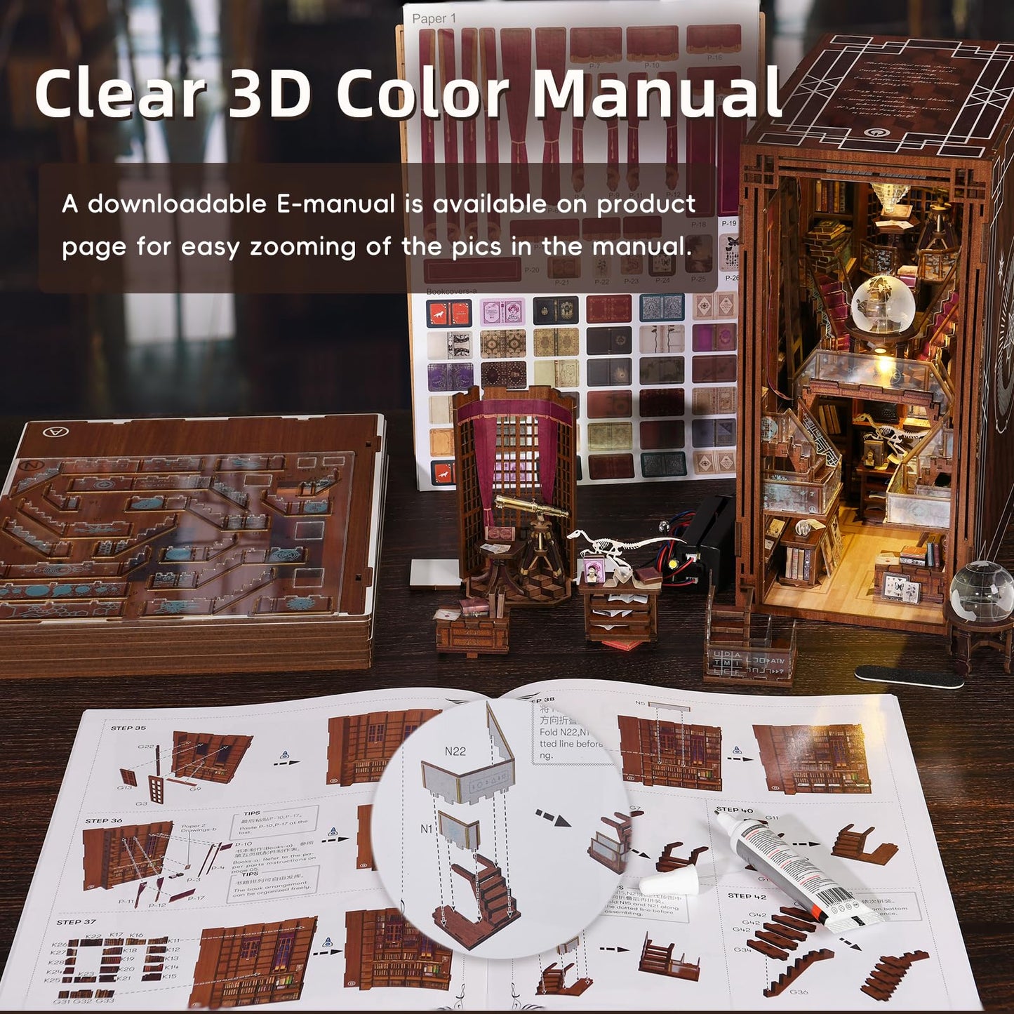 MiniCity Book Nook Kit, DIY Miniature Dollhouse Booknook Kit, 3D Wooden Puzzle Bookend Bookshelf Insert Decor for Teenagers and Adults (Library of Gods Max)