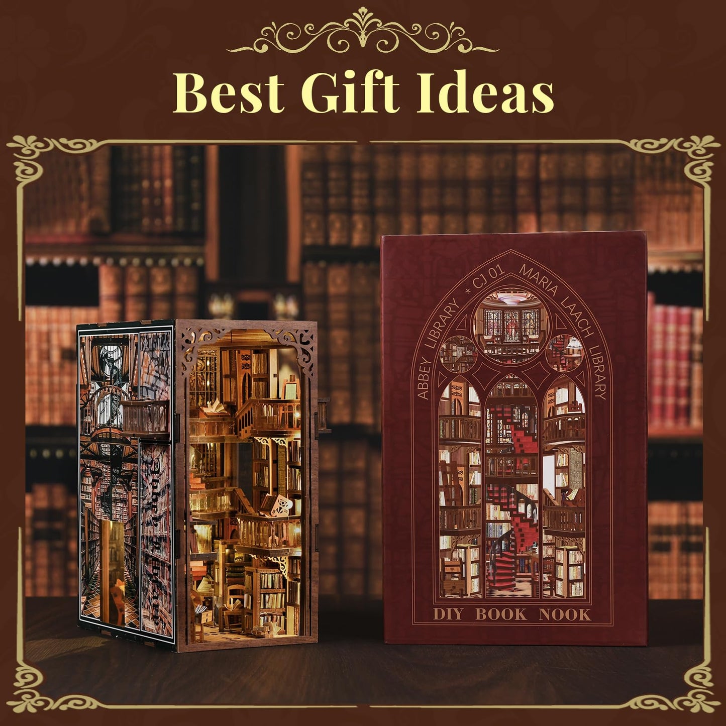 MiniCity Book Nook Kit, DIY Miniature Dollhouse Booknook Kit, 3D Wooden Puzzle Bookend Bookshelf Insert Decor for Teenagers and Adults (Library of Gods Max)