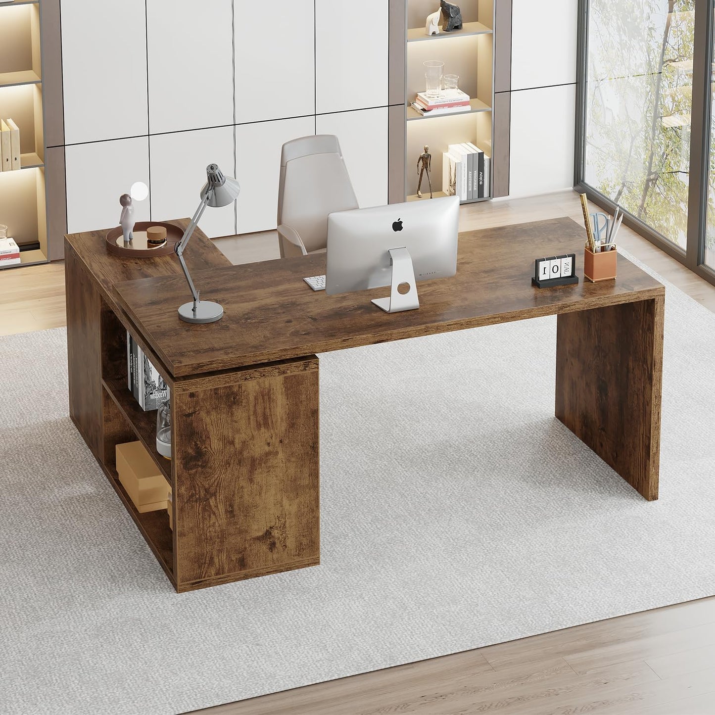 HSH Schreibtisch L Form Weiß, Wendbarer Computertisch mit Stauraum für für Büro und Arbeitszimmer, PC & Studium, Homeoffice, Eckschreibtisch mit Aufbewahrungsschrank & Ablagen, 140cm