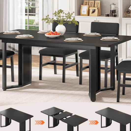 Itaar 5-Piece Dining Table Set for 4-6 People, 63" Extendable Kitchen Table and 4 Cushion Chairs, Dining Room Table with MDF Board & Metal Frame for Small Space, Easy Clean, Brown