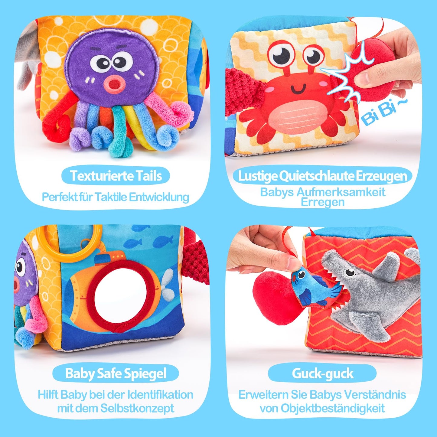 hahaland Baby Spielzeug 6 12 Monate Tissue Box, Montessori Toy Sensorik motorik Spielzeug, Stofftücher Kontrastreiche Farben Lernen Sensorische Spielzeug für Jungen Mädchen Geschenke