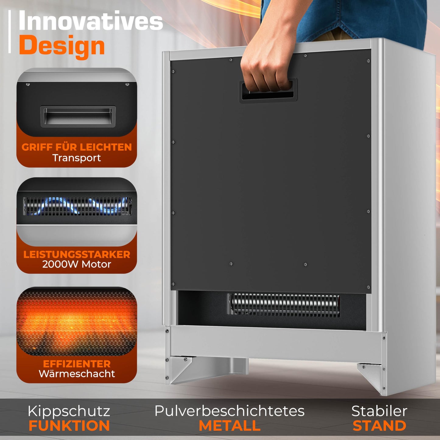 TRESKO Electric Fireplace with Heater & Remote Control 2000 W, WiFi App, Electric LED Flame Effect & LCD Display, Fireplace with Thermostat, Timer, Electric Fireplace, Standing Fireplace, Fan Heater