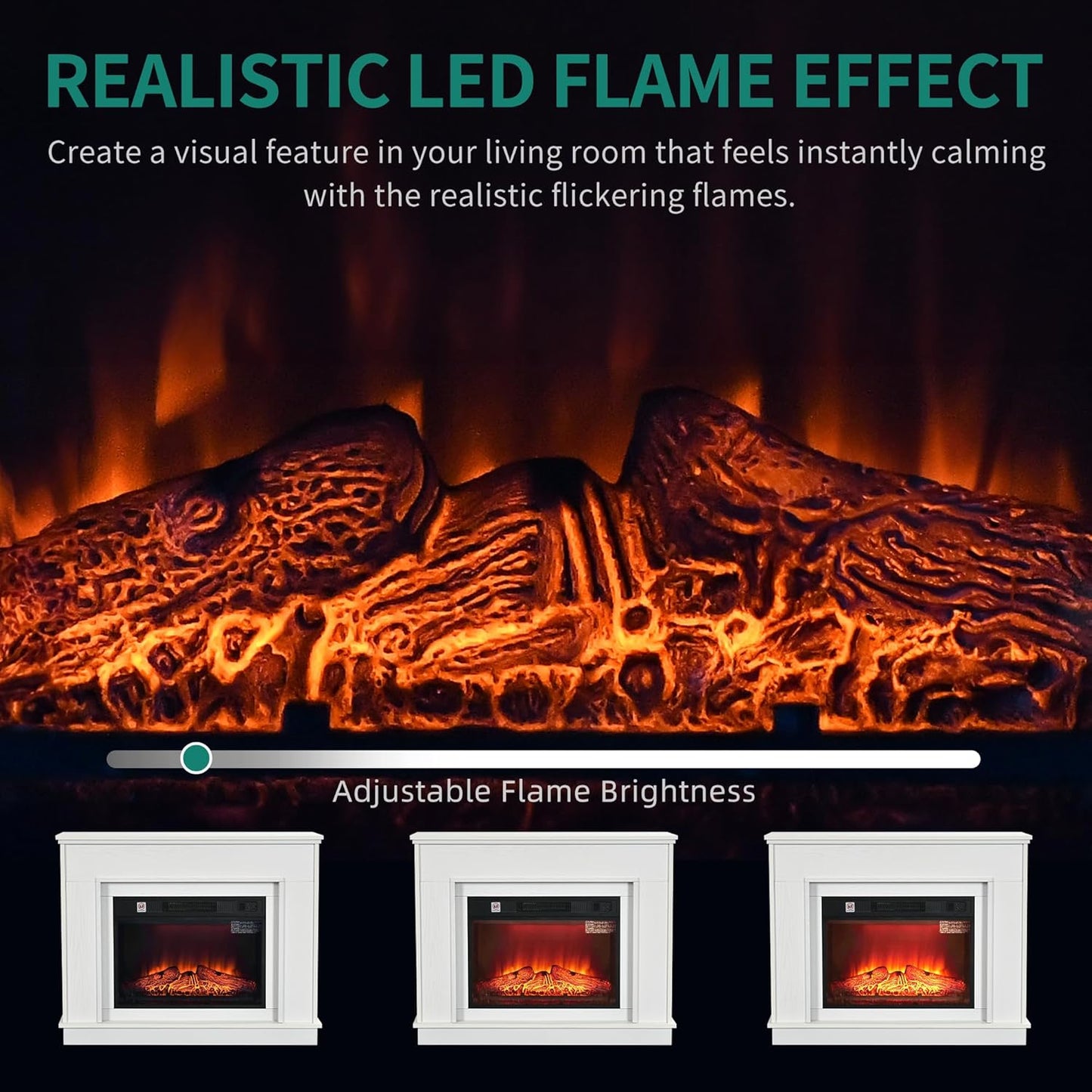 YITAHOME Electric Fireplace, 23 Inch Realistic 3D Flame Effect, Heat-Free Standing Electric Fireplace with Timer and 24-Colour LED Light Strip and Remote Control
