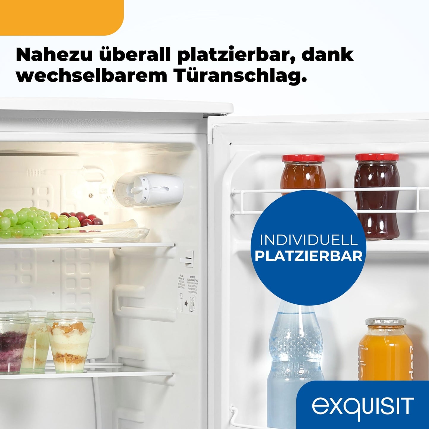Exquisit KS585-V-091E Full-Room Refrigerator, 75 Litres, Freestanding, Small and Compact, 45 cm Wide, LED Interior Lighting