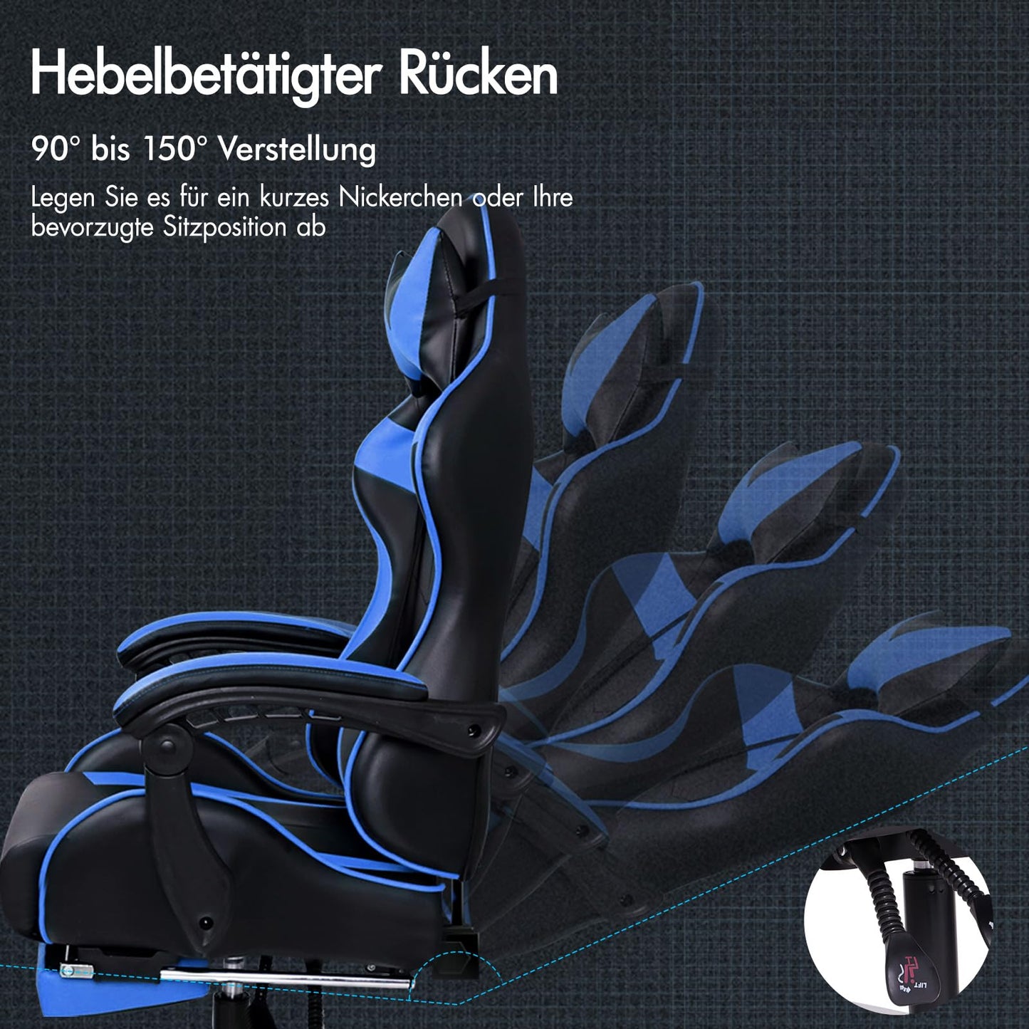 ALFORDSON Videospielstuhl, ergonomischer Bürostuhl, Massage-Rennstuhl, einziehbare Fußstütze, PU-Leder, höhenverstellbar und neigbar, 180 kg Tragkraft, Schwarz