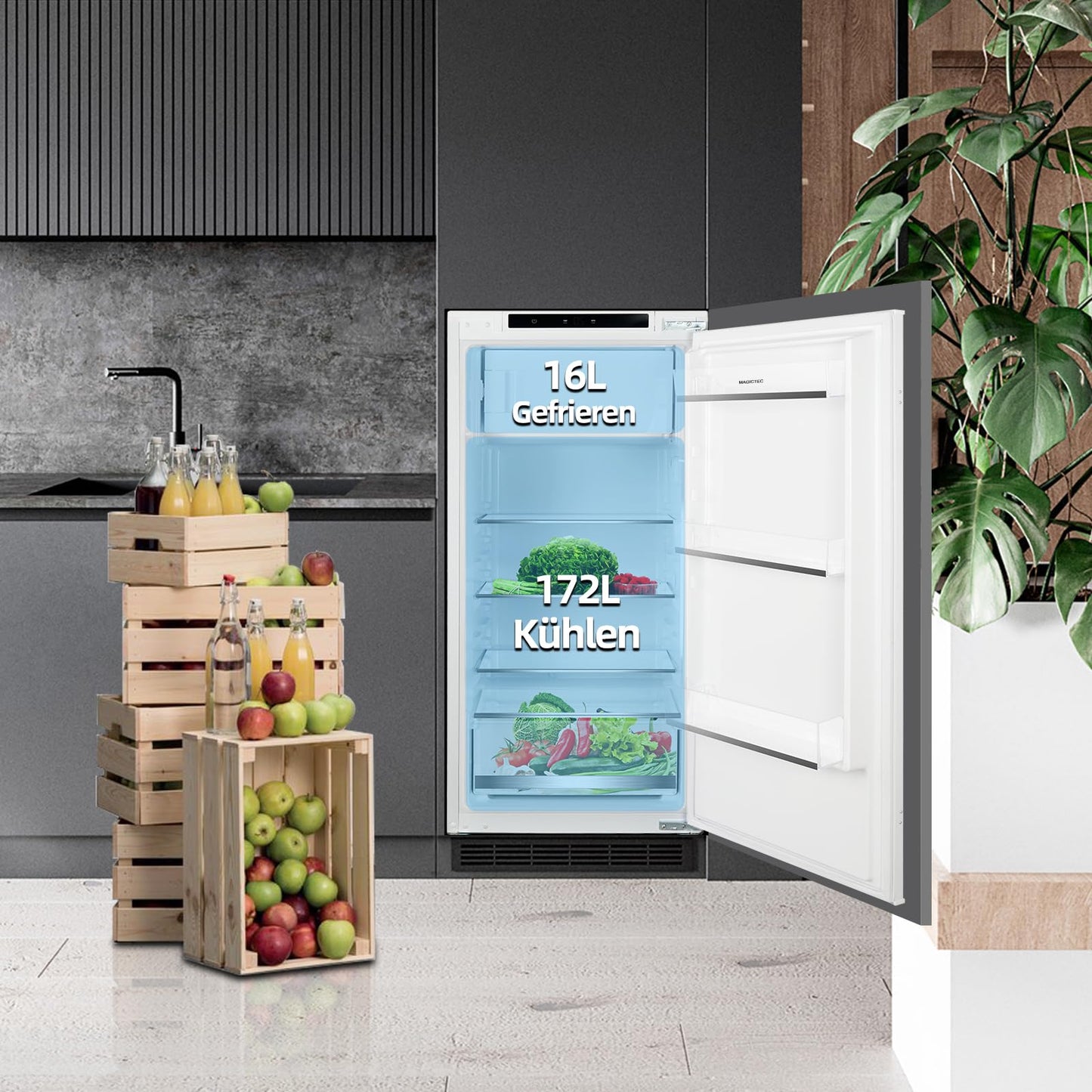 magictec Einbaukühlschrank mit Gefrierfach | 177 cm | 248L (186L/62L) | No Frost | Kühl-Gefrierkombination mit austauschbaren Türscharnieren | Inverterkompressor | Schnellkühlung | Geräuscharm