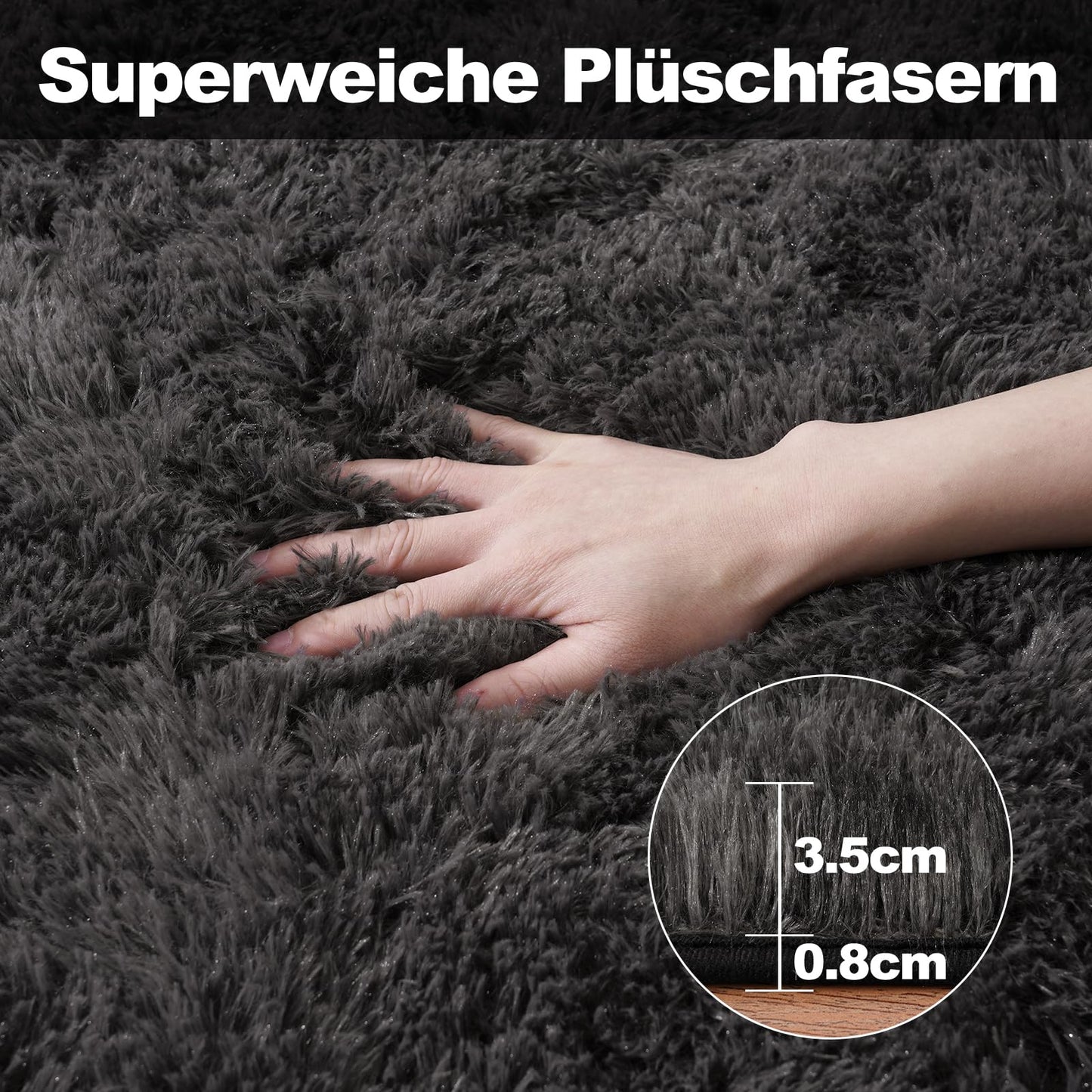 BSGIFT High Pile Rug, Grey, 160 x 230 cm, Shaggy Long Pile Fluffy Rug, Living Room, Modern Living Room Rug, Bed Rug, High-Pile Carpet, Non-Slip for Bedroom, Children's Room