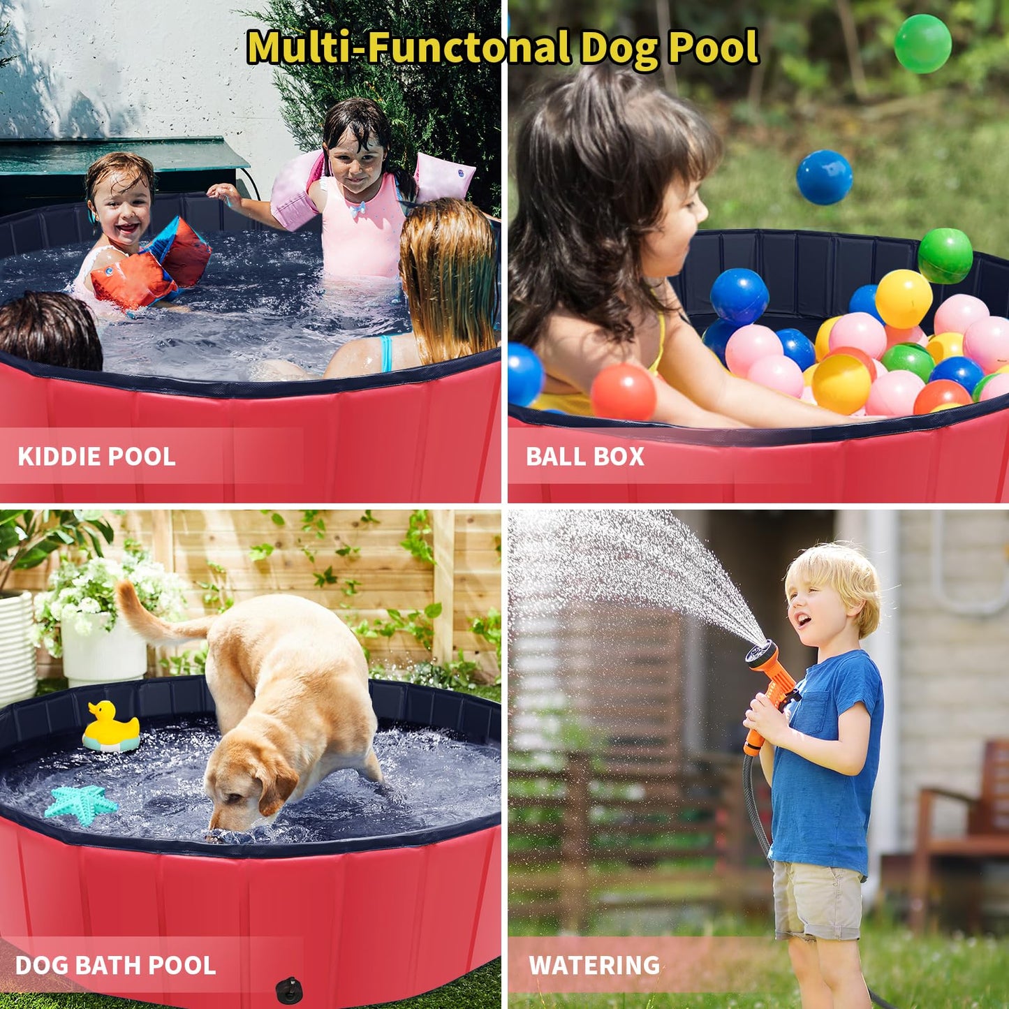 CACSPS Faltbarer Hundepool, 221 x 30,5 cm, Kinderpool mit Hartplastik, rutschfeste Hundebadewanne für den Außenbereich, Hinterhof, Faltbarer Hundepool für Kinder, Hunde, Haustiere (rot)
