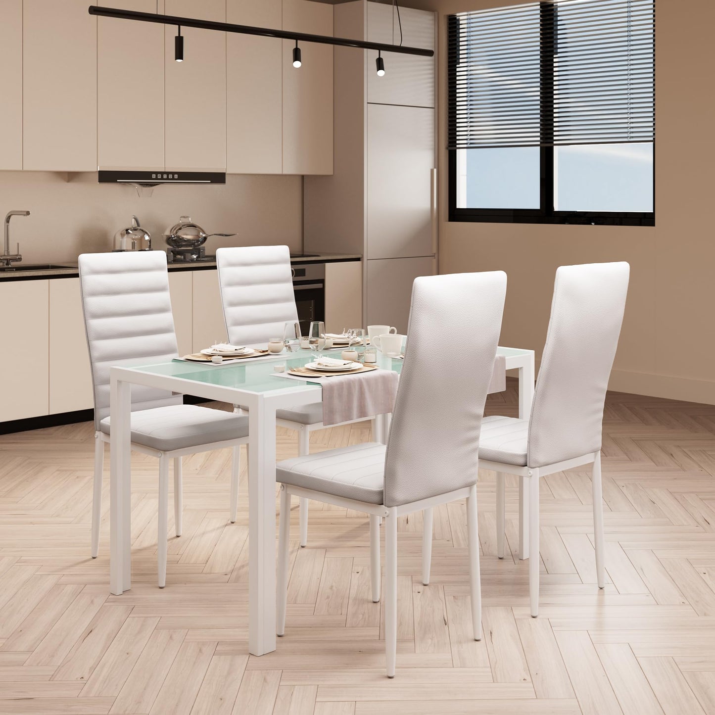 Bealife Dining Table with 4 Chairs Set, Dining Table and Chairs for 4 People, Dining Room 6 Chairs and Table, Set with Dining Table and Chairs for Kitchen, Dining Room and Living Room (Black, 4