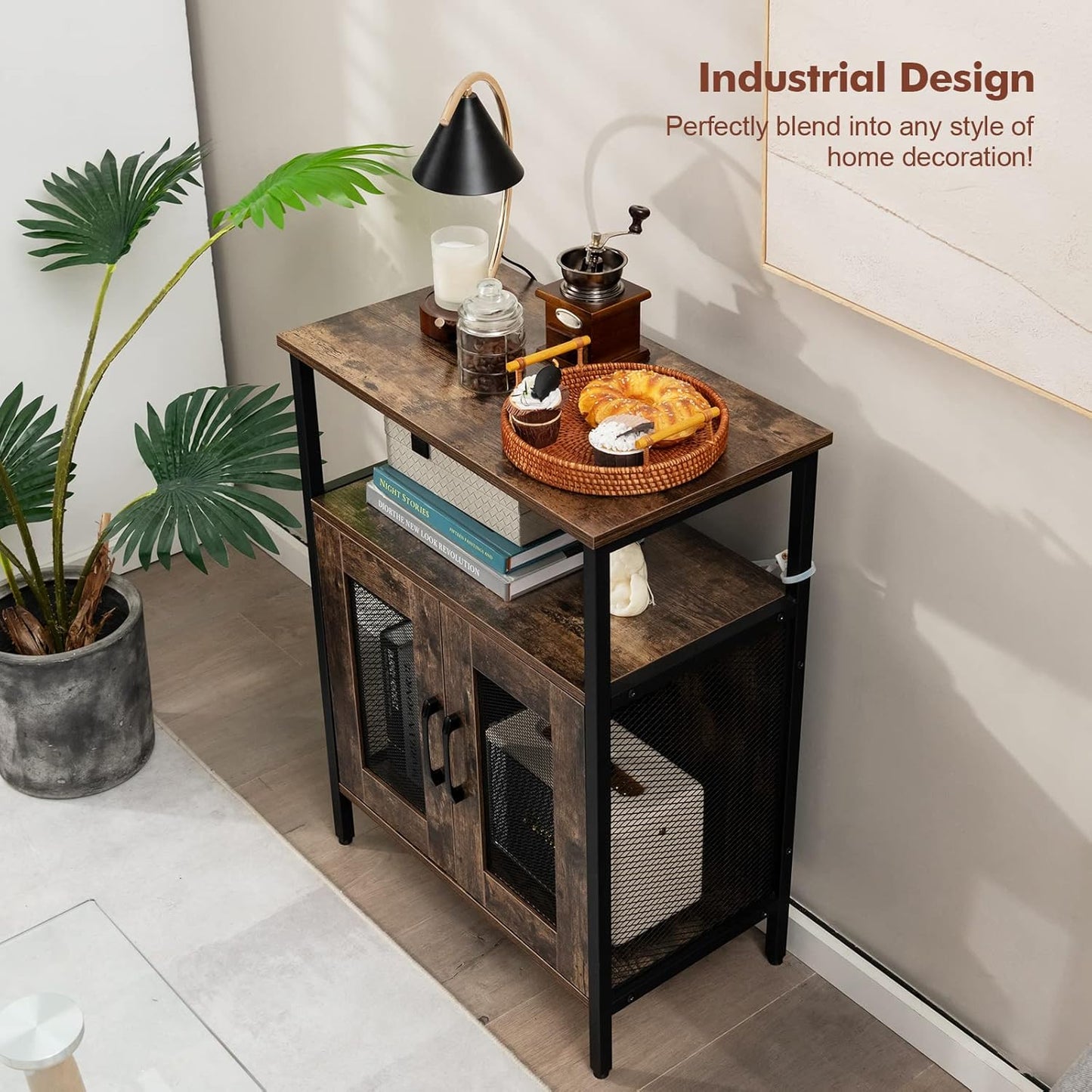 GIANTEX Weinschrank Barschrank Industrial, Weinbarschrank mit abnehmbarem Weinregal & 6 Glashalter, Küche Hausbar Küchenschrank mit Metallgittertüren, Sideboard Flaschenständer Weinständer 60x34x79cm