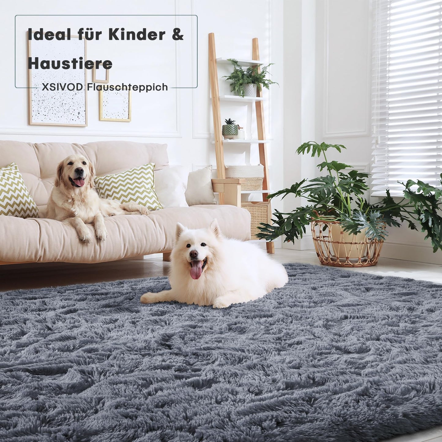 XSIVOD Fluffy High Pile Rug, Dark Grey, Washable Rug 140 x 200 cm, Living Room, Non-Slip Extra Large Rugs, Bedroom, Soft Modern Rugs, Mat Rugs for Children's Room