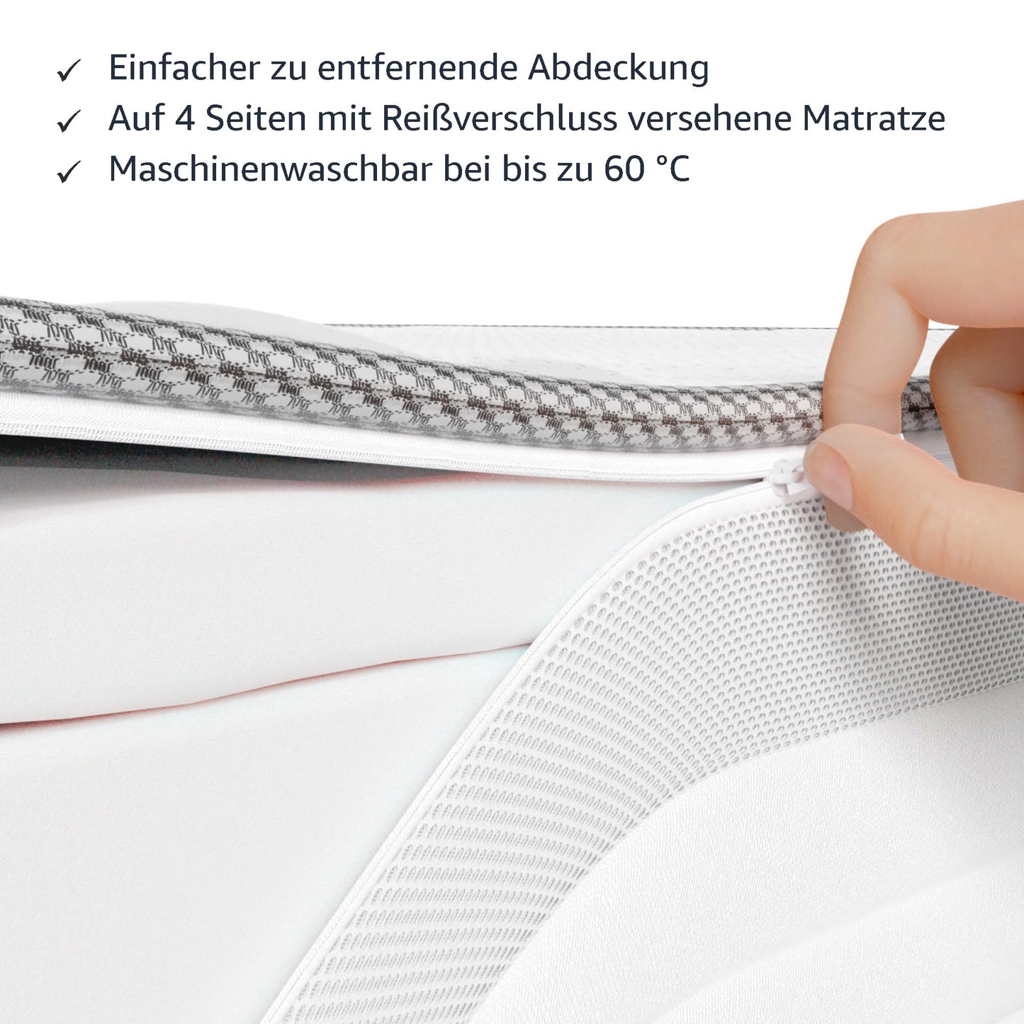 Amazon Basics Pocket Sprung Mattress with 7 Zones, Medium Firm (H3), 140 x 200 x 21.5 cm, White