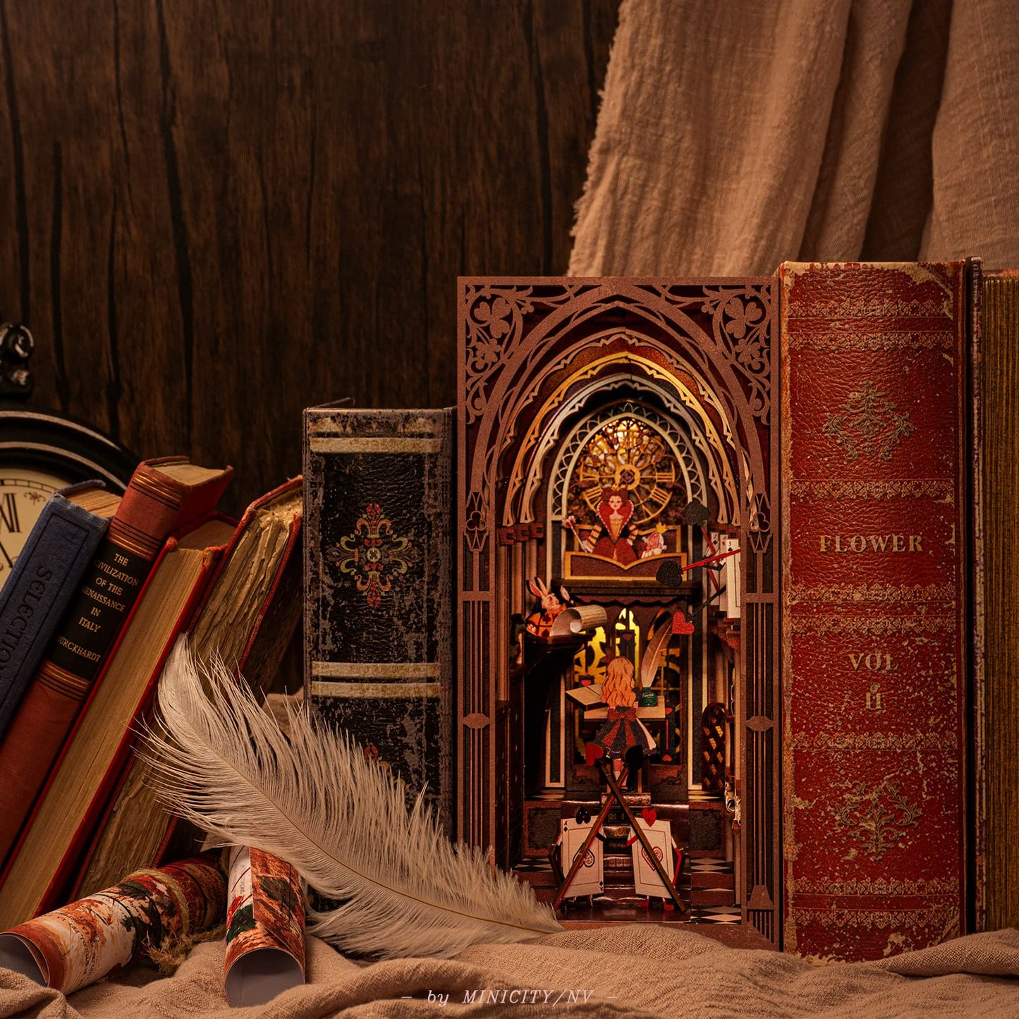 MiniCity Book Nook Kit, DIY Miniature Dollhouse Booknook Kit, 3D Wooden Puzzle Bookend Bookshelf Insert Decor for Teenagers and Adults (Library of Gods Max)