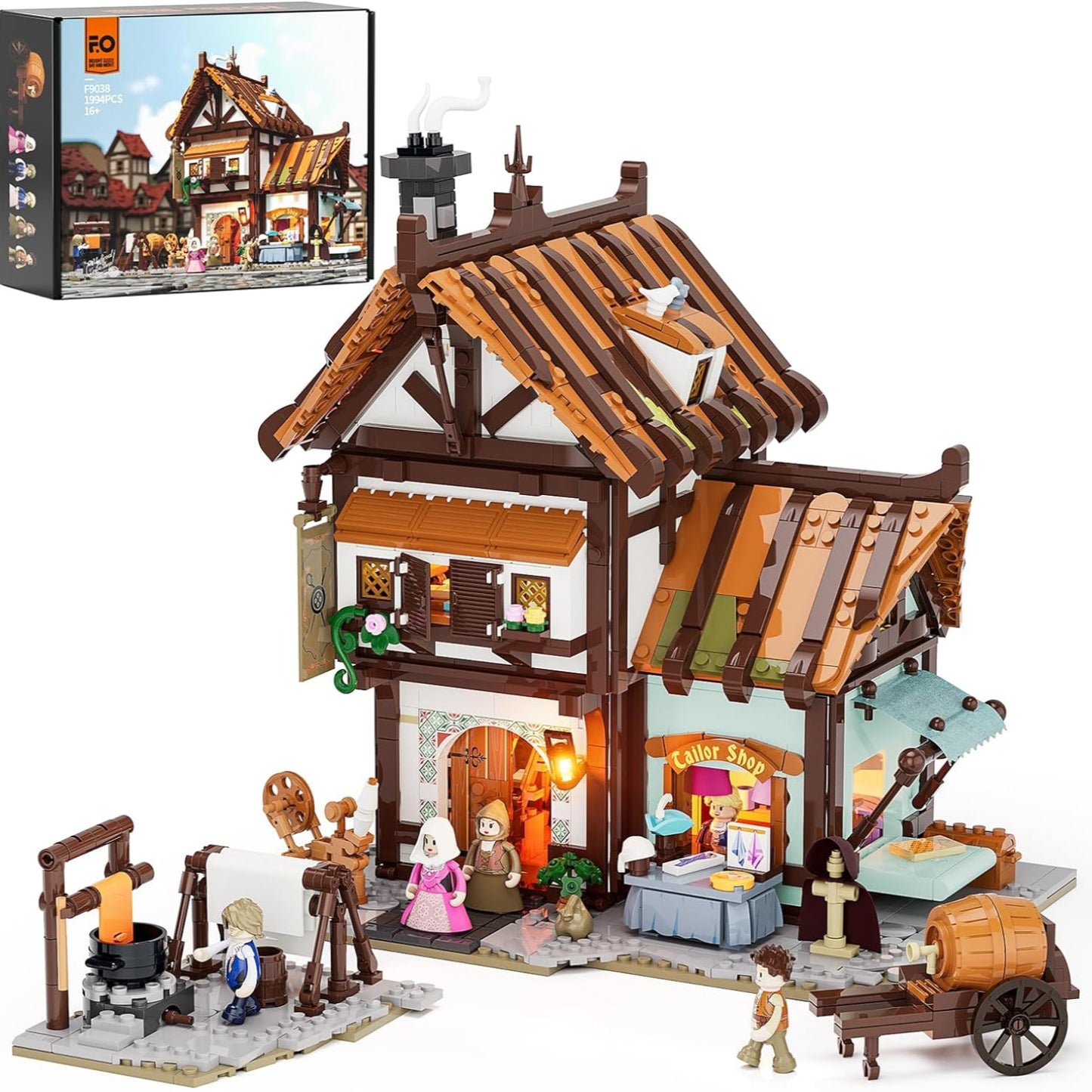 FUNWHOLE Medieval Dressmaking Workshop Luminous Building Set - Modular Collectible for Adults & Teenagers, 1994 Pieces - Home Decoration, Stress Relief