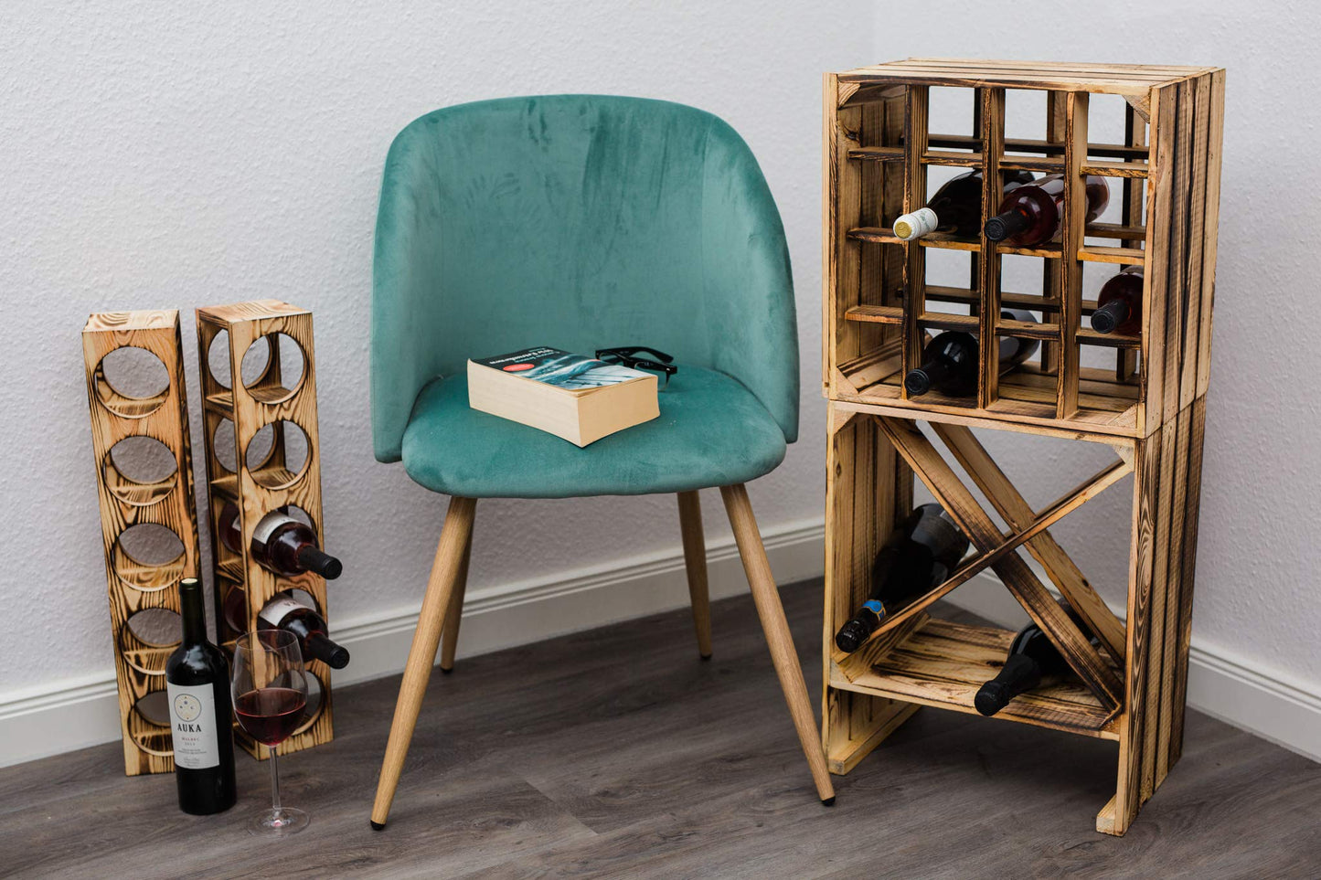 Kistenkolli Altes Land Weinregal 16er weiß/Natur/geflammt Maße 40x40x27cm Regalkiste Flaschenablage Weinregal Apfelkiste/Weinkiste (Weinregal 16er weiß)