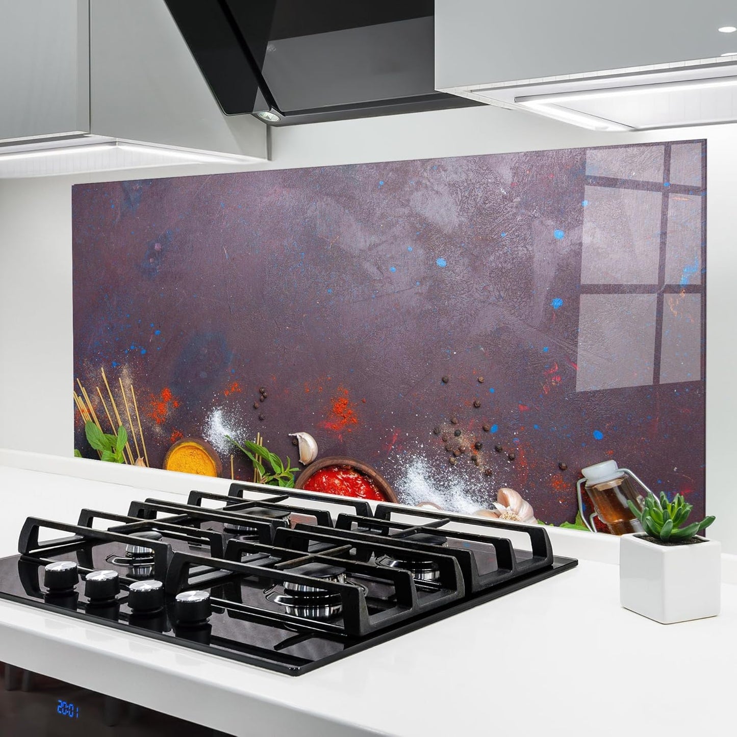 ARTHUB® Küchenrückwand aus Glas 50x70 cm, 5mm ESG | Spritzschutz, Glasplatte, Herdspritzschutz, Wandschutz für Herd, Hartglas, Lebensmittel, Gewürze, Heart Spice Powders