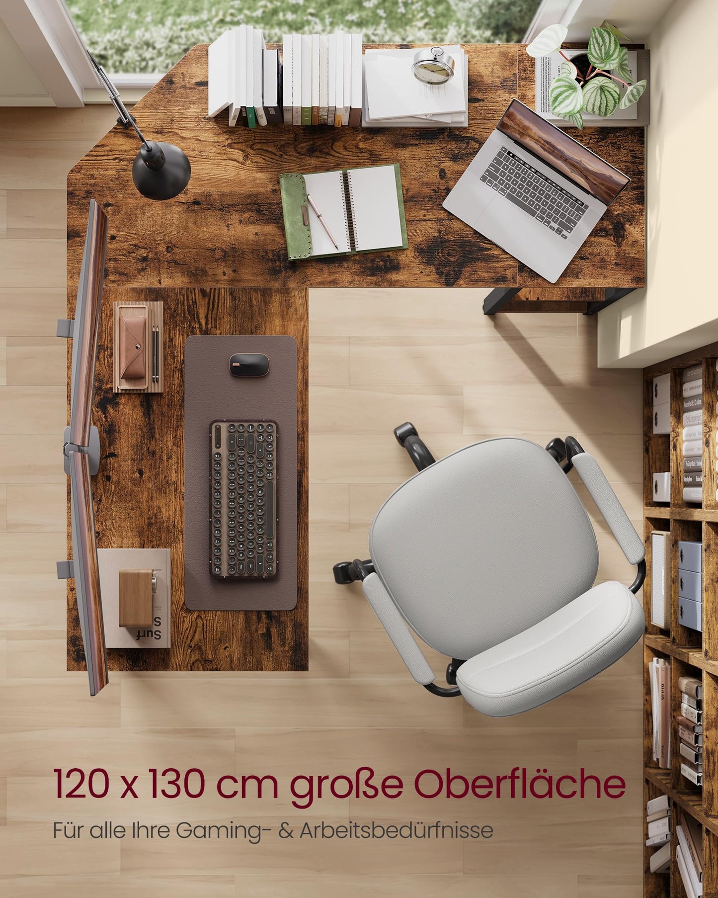 Vasagle L-Shaped Computer Desk, Corner Desk with 2 Shelves