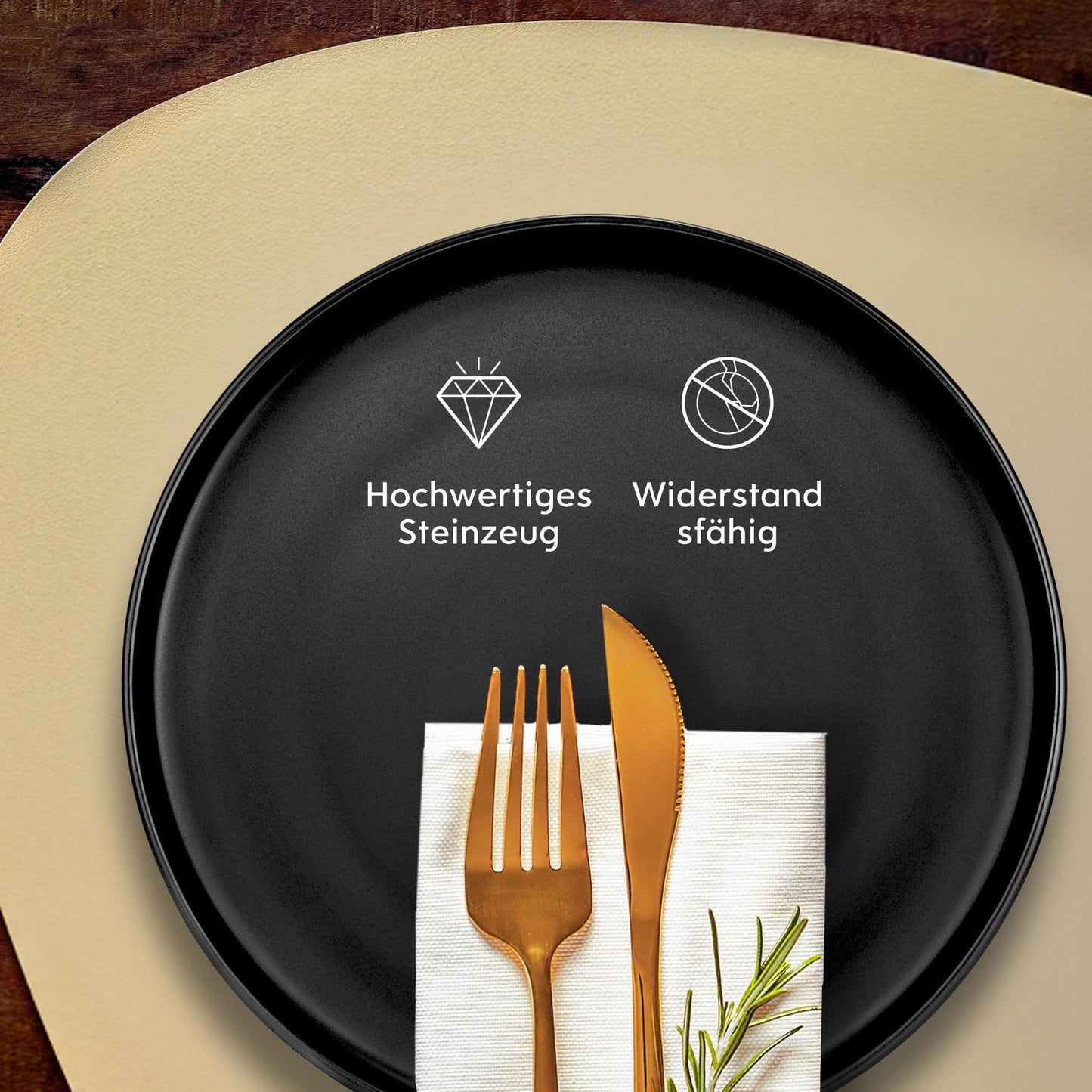 Twinzee Stoneware Crockery Set Black - Set of 24 Tableware and Table Art - Plate Set - Microwave and Dishwasher Safe - Durable and Elegant