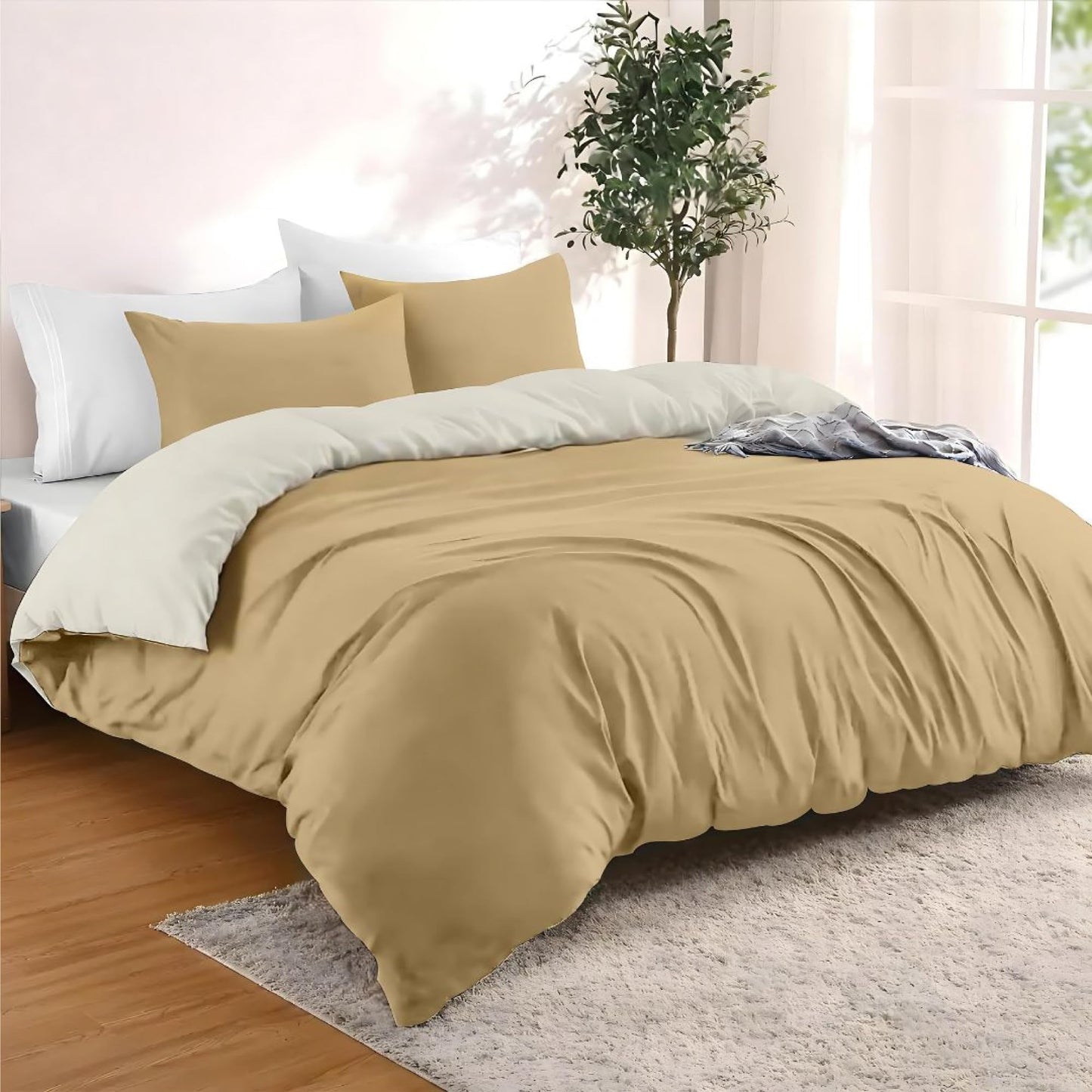 Dreamzie - Bed Linen Set 200 x 200 cm with 2 Pillowcases 80 x 80 cm Light Grey/White - 1 Duvet Cover 200 x 200 cm Made of 100% Microfibre - Certified No Chemicals (Oeko Tex)
