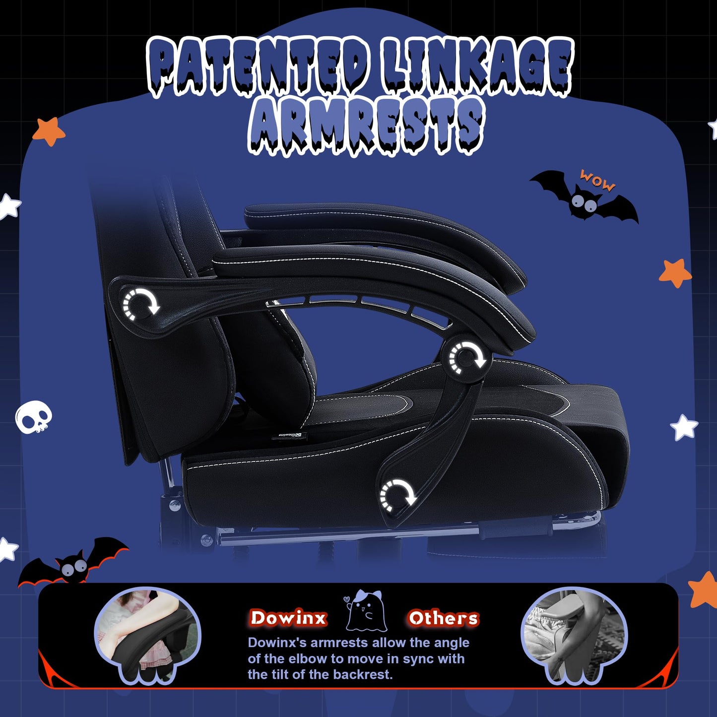 Dowinx Gaming Chair - Cute Cat Edition - Ergonomic Computer Chair with High Back and Lumbar Support, PU Leather, Footrest, Black