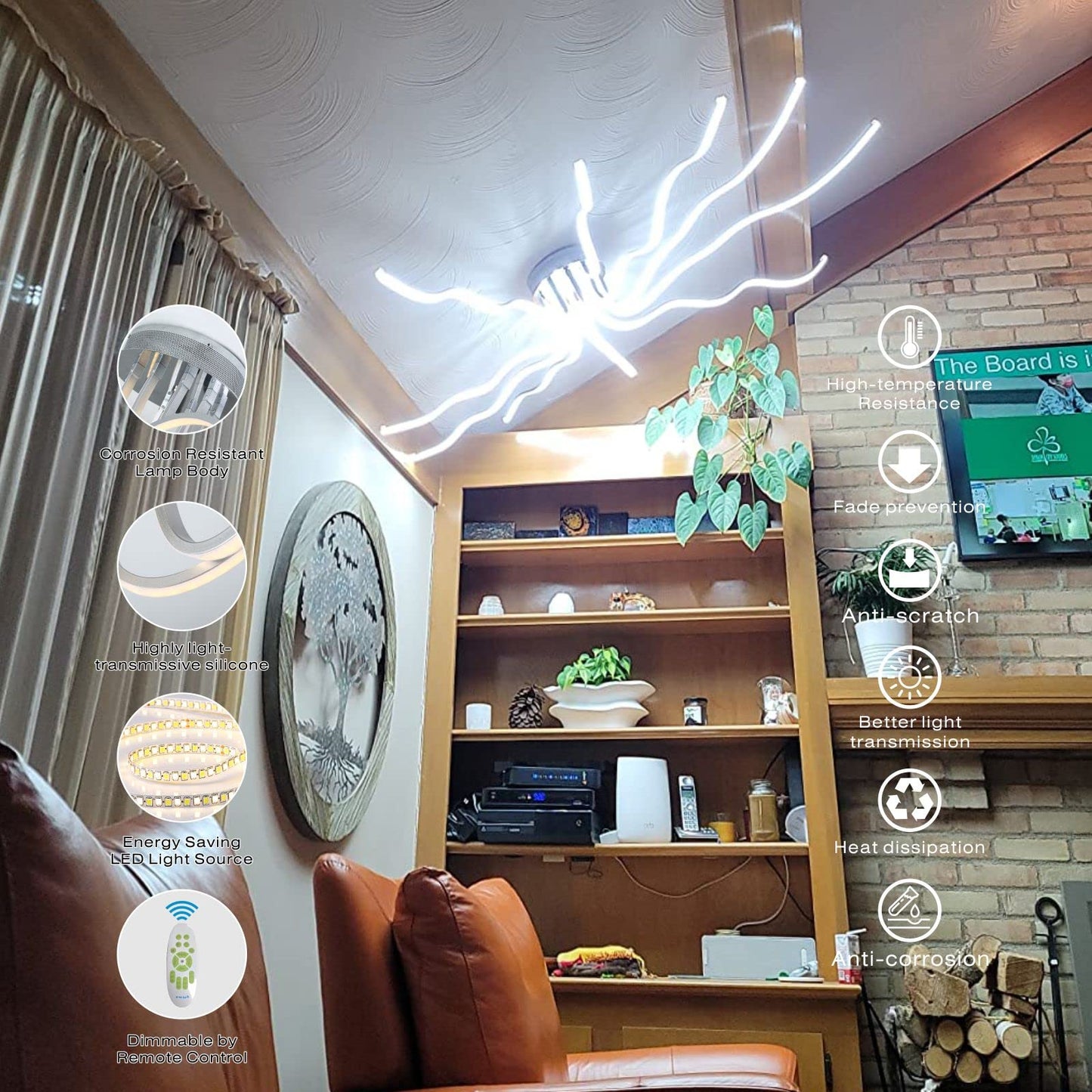 SHIANDAR Led Deckenleuchte Dimmbar,L140cm Wohnzimmerlampe 10-Flammige Deckenlampe Led Deckenleuchte Wohnzimmer mit Fernbedienung 3000K-6500K