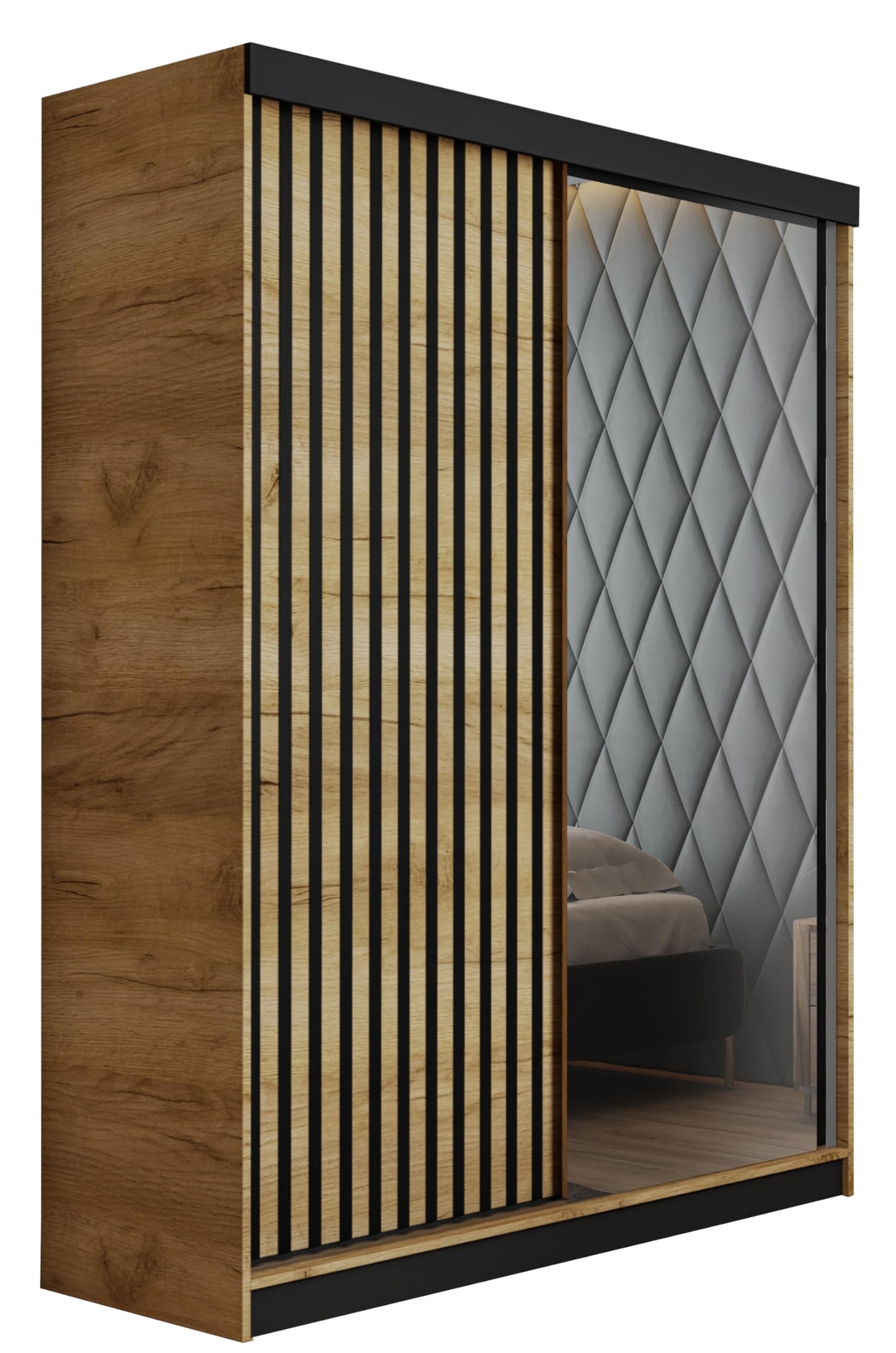 KIER FURNITURE Mehrzweckschrank Malani 200 Schiebetürenschrank - Eleganter Kleiderschrank Schrank Garderobe Spiegel - Wohnzimmerschrank Schiebetüren - Graphit Anthrazit 200x205x59 cm