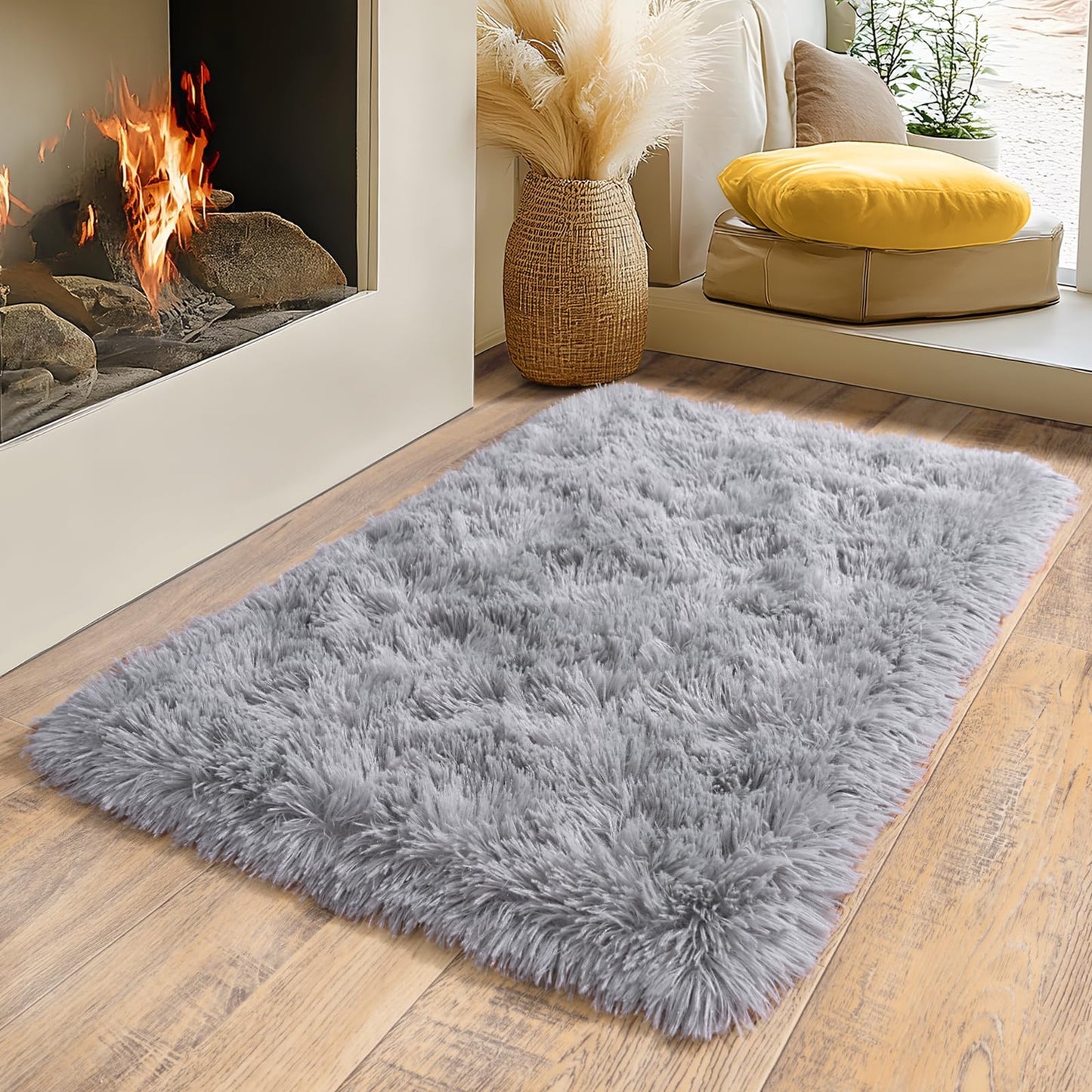 BSGIFT High Pile Rug, Grey, 160 x 230 cm, Shaggy Long Pile Fluffy Rug, Living Room, Modern Living Room Rug, Bed Rug, High-Pile Carpet, Non-Slip for Bedroom, Children's Room