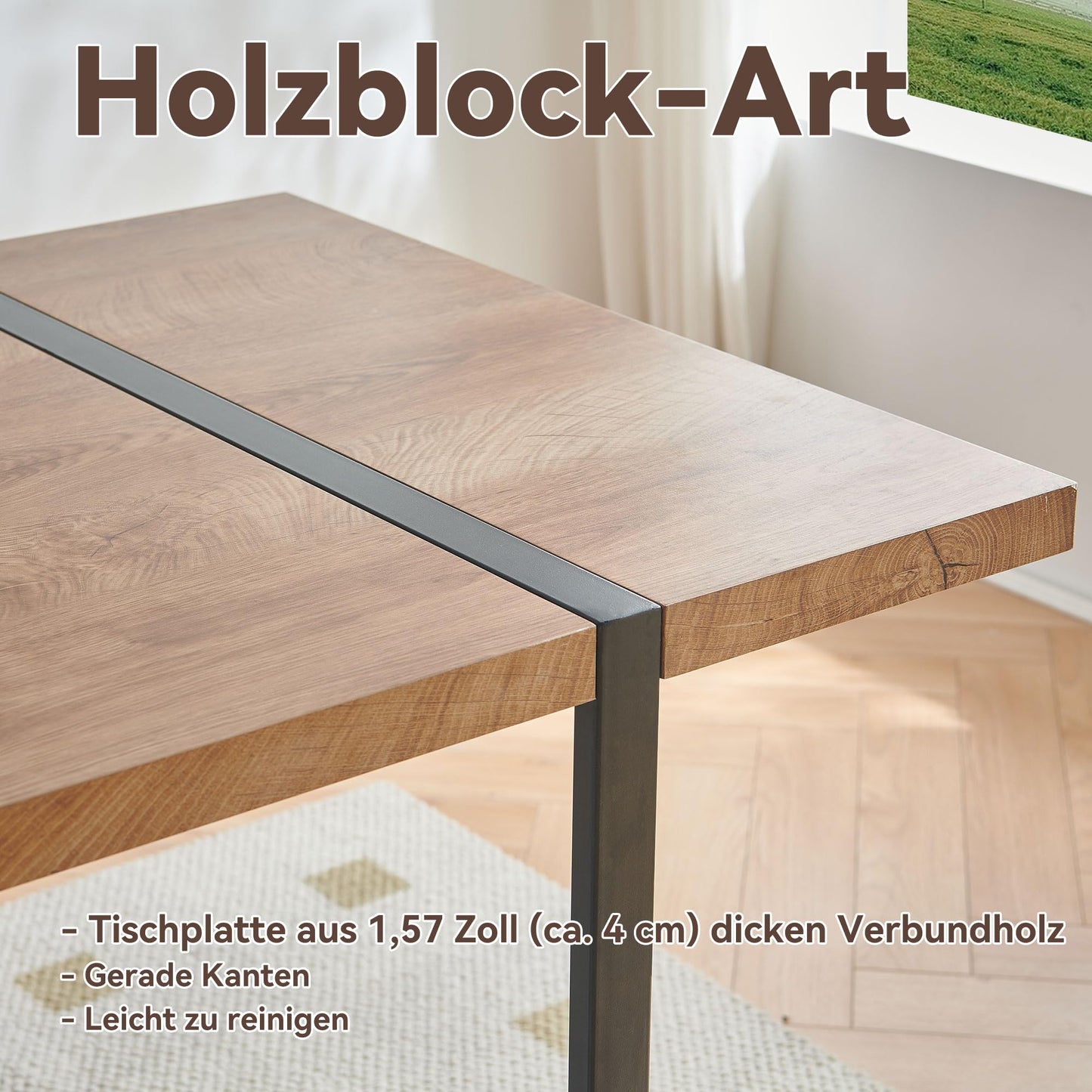 NORDICANA Dining Table with 4 Chairs Set, Dining Room Chairs Set of 4 and Rectangular Dining Table, Velvet Cover, Upholstered Chair, MDF Panels, Wooden Table, Suitable for Kitchen, Office, Balcony
