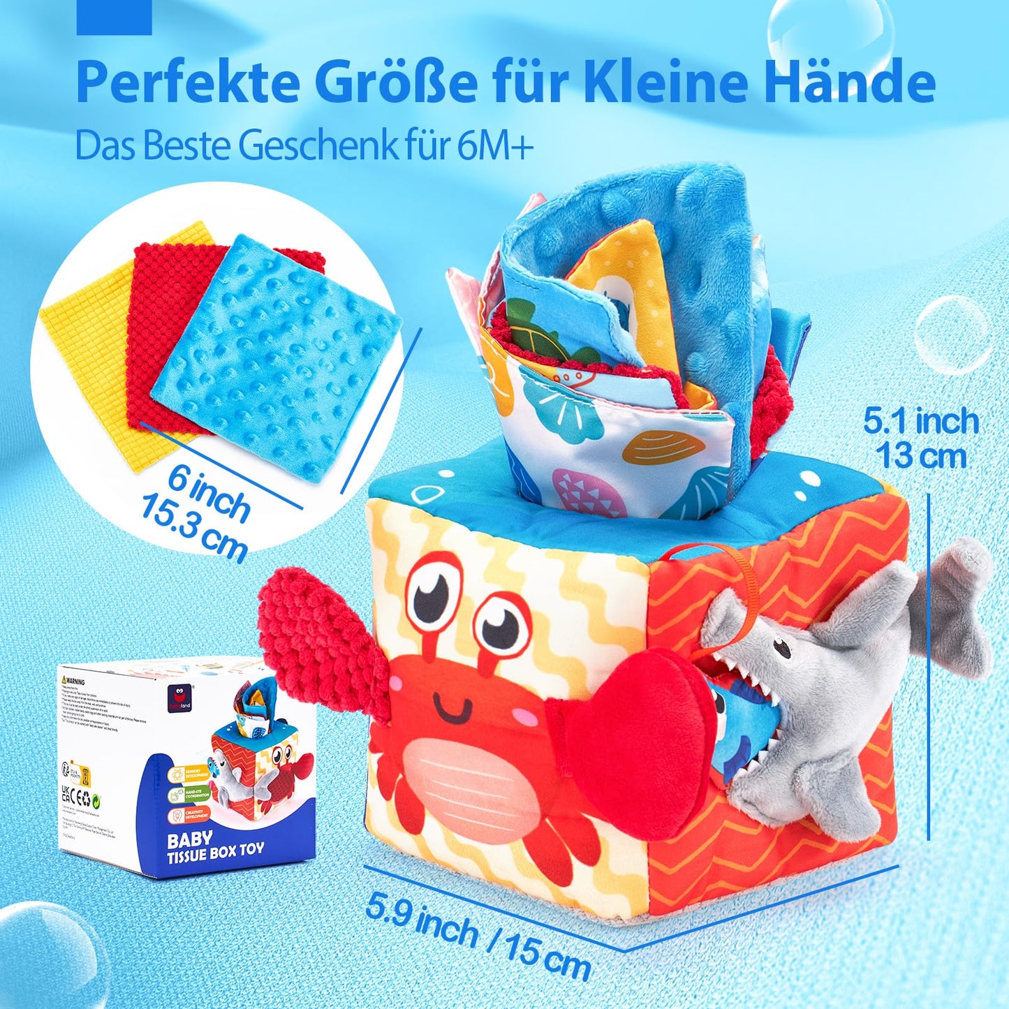 hahaland Baby Spielzeug 6 12 Monate Tissue Box, Montessori Toy Sensorik motorik Spielzeug, Stofftücher Kontrastreiche Farben Lernen Sensorische Spielzeug für Jungen Mädchen Geschenke
