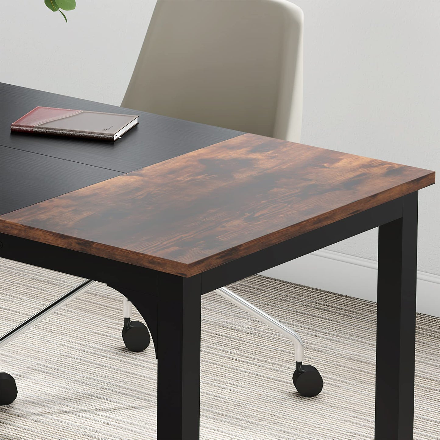 Tribesigns Schreibtisch Computertisch, PC Tisch Bürotisch Arbeitstisch Esstisch in Schwarz für Home Office zu Hause Schreibtische, Konferenztisch (Rustikales Braun/Schwarz, 180 x 80 x 75 cm)