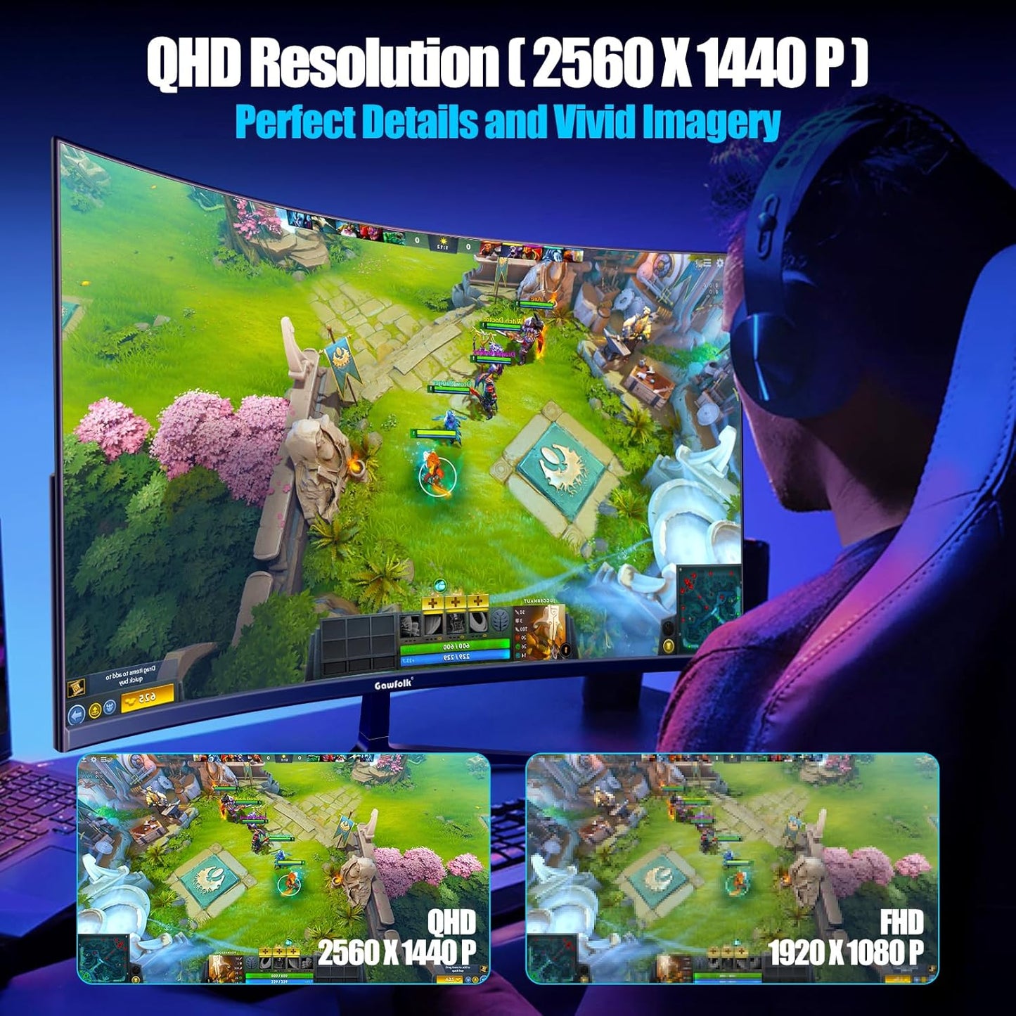 Gawfolk 32 Zoll Curved Gaming Monitor 180HZ / 165Hz / 144hz PC Bildschirm Full HD 1080P, Rahmenloses 1800R Gebogenes Computerbildschirm mit FreeSync und Eye Care Technologie, unterstützt VESA