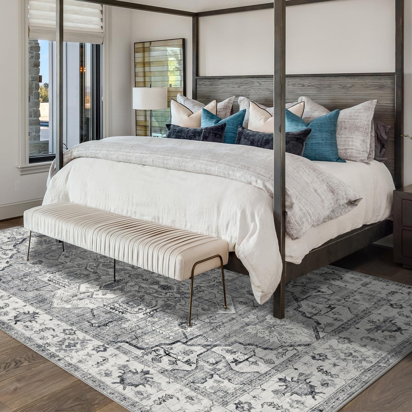 WONGS BEDDING Boho Rug Living Room Bedroom Short Pile Rugs Washable Soft Non-Slip Vintage Design