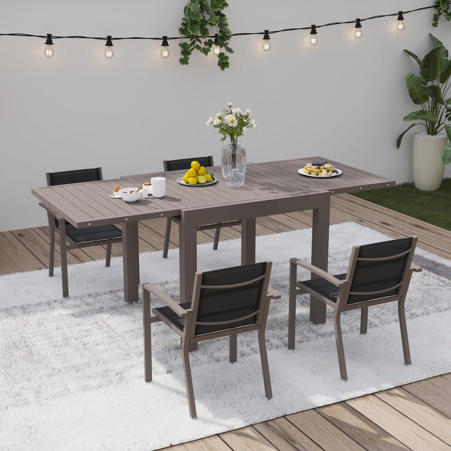 Devoko Garden Furniture Set for 8 People, 8 + 1 Aluminium Table and Chairs Set, Balcony Furniture, 8 Stackable Garden Chairs and 1 130/260 cm Stretchy Garden Table, Patio Furniture Sets Outdoor