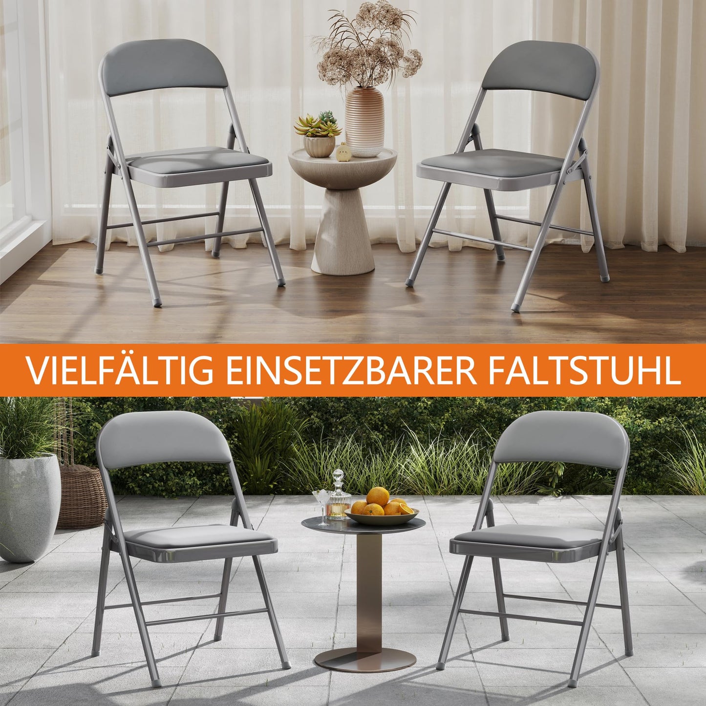Asdsed Klappstuhl 4er Set, Klappstühle Gepolstert, Klappstuhl bis 158KG Gepolstert mit Starker Stahlrahmen, Faltbarer Klappstühle Platzsparender Schreibtischstuhl für Haus Büro Garten Balkon Party