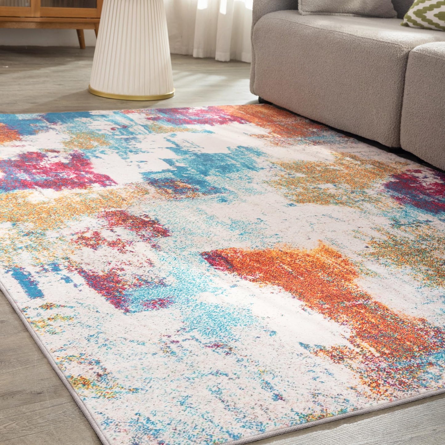 UMINEUX Washable Area Rug 5'x7' Large Modern Abstract Living Room Rug with Anti-Slip Rubber Backing, Ultra Soft Low Pile Rugs Carpet for Dining Room Bedroom Home Office Decor