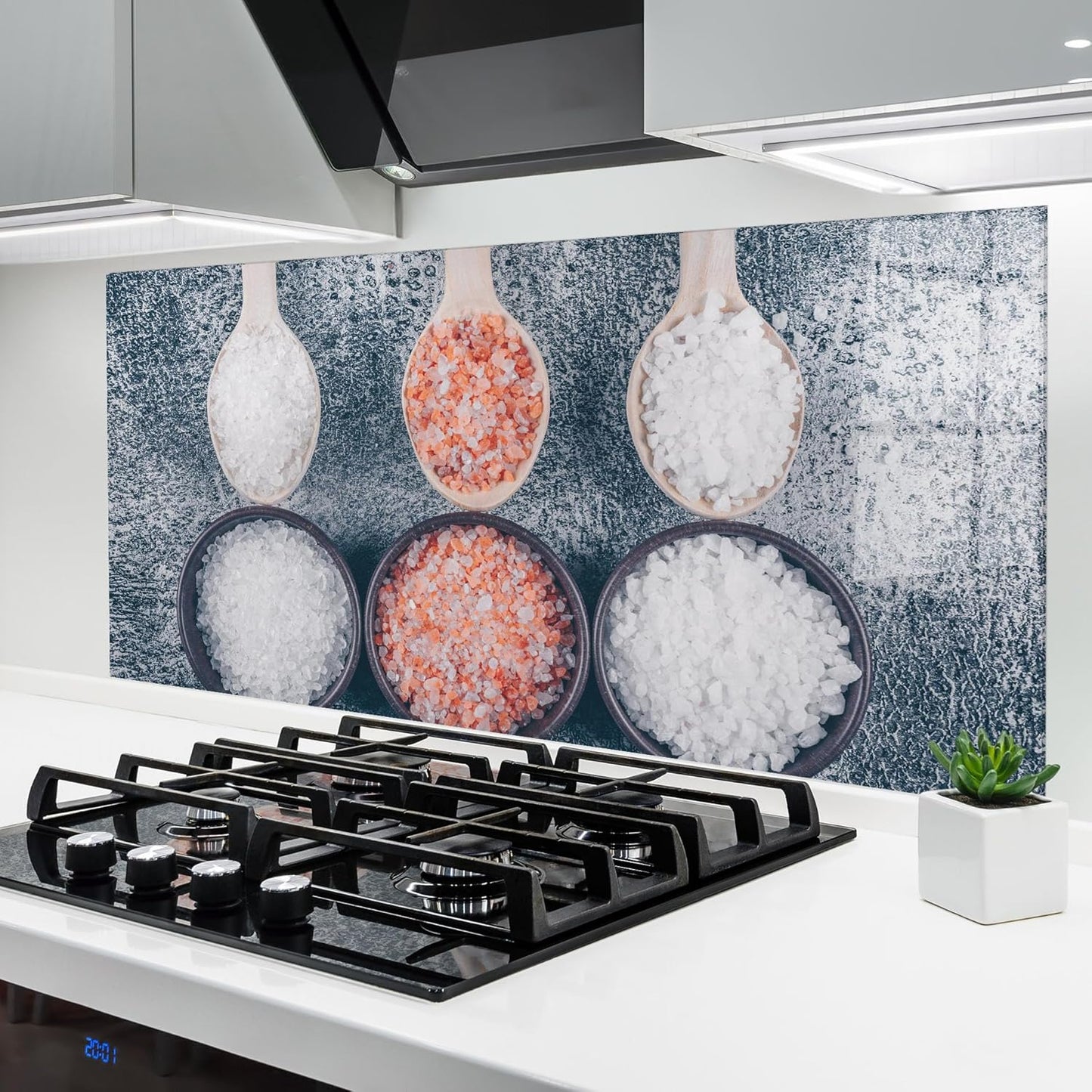 ARTHUB® Küchenrückwand aus Glas 50x70 cm, 5mm ESG | Spritzschutz, Glasplatte, Herdspritzschutz, Wandschutz für Herd, Hartglas, Lebensmittel, Gewürze, Heart Spice Powders