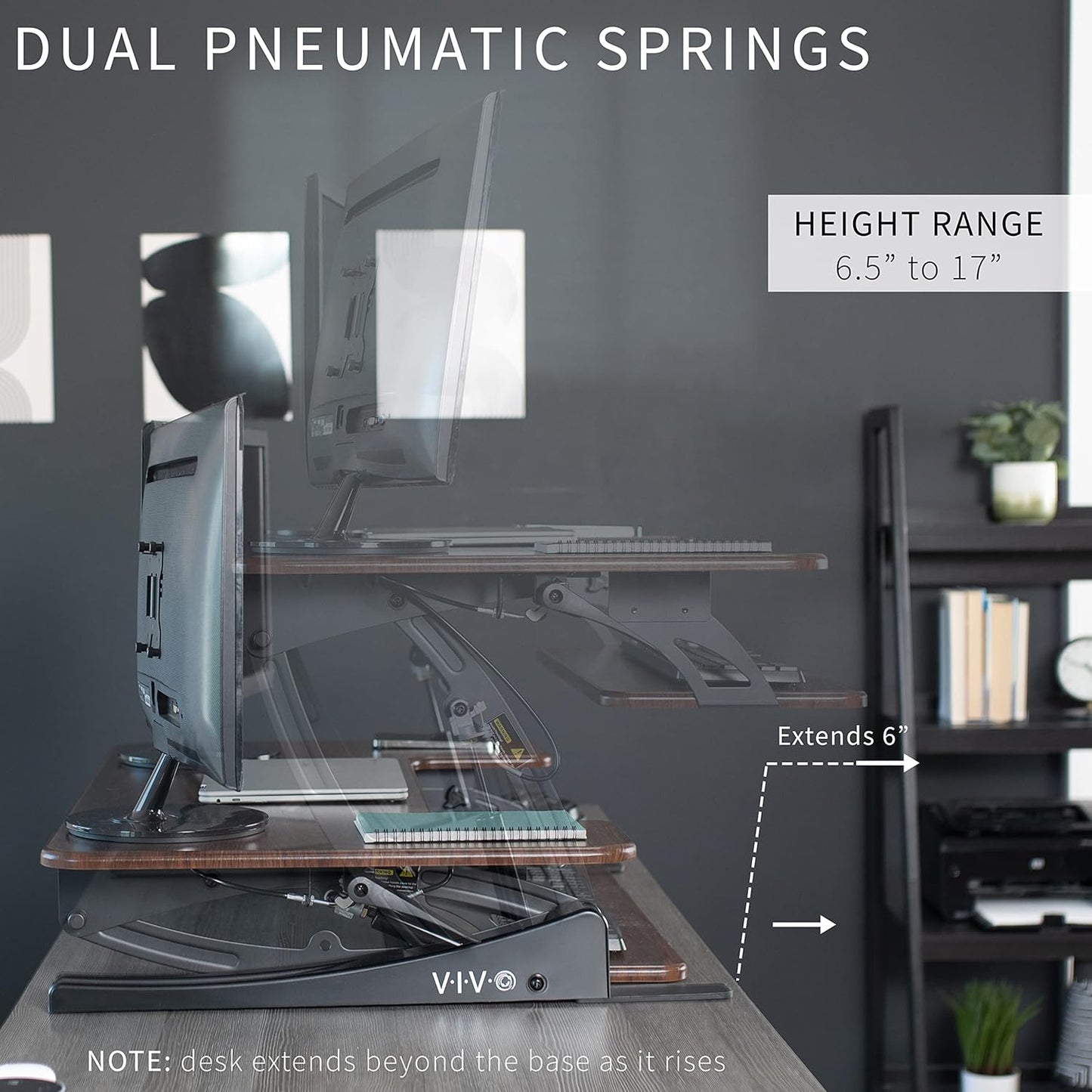 VIVO Black Height Adjustable 36 inch Stand up Desk Converter Quick Sit to Stand Tabletop Dual Monitor Riser, DESK-V000V