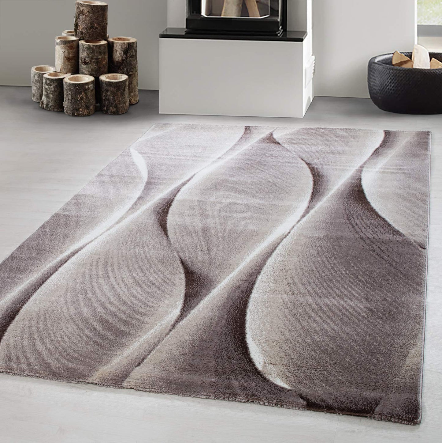 Carpetsale24 Teppich Wohnzimmer Moderne Abstrakt Wellen Design Schwarz - Grau - Weiß 160 x 230 cm - Kurzflor Schlafzimmer Pflegeleicht Extra Weich - Flauschig Waschbar Esszimmer Küche