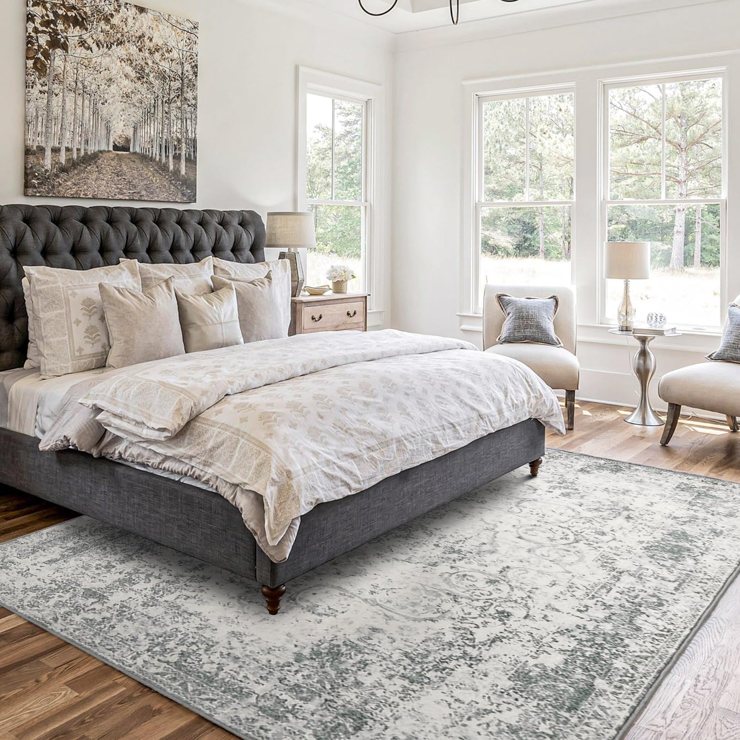 WONGS BEDDING Boho Rug Living Room Bedroom Short Pile Rugs Washable Soft Non-Slip Vintage Design