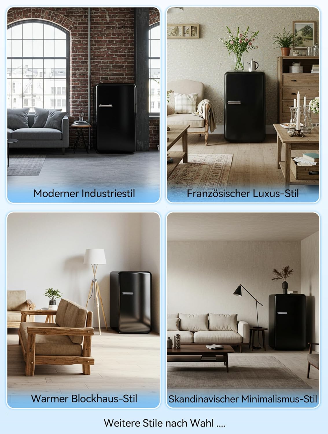 Devoko Fridge with Freezer, 75 L Retro Design Mini Fridge Small, Adjustable Thermostat, Quiet, Suitable for Home, Office and Hotel, Black
