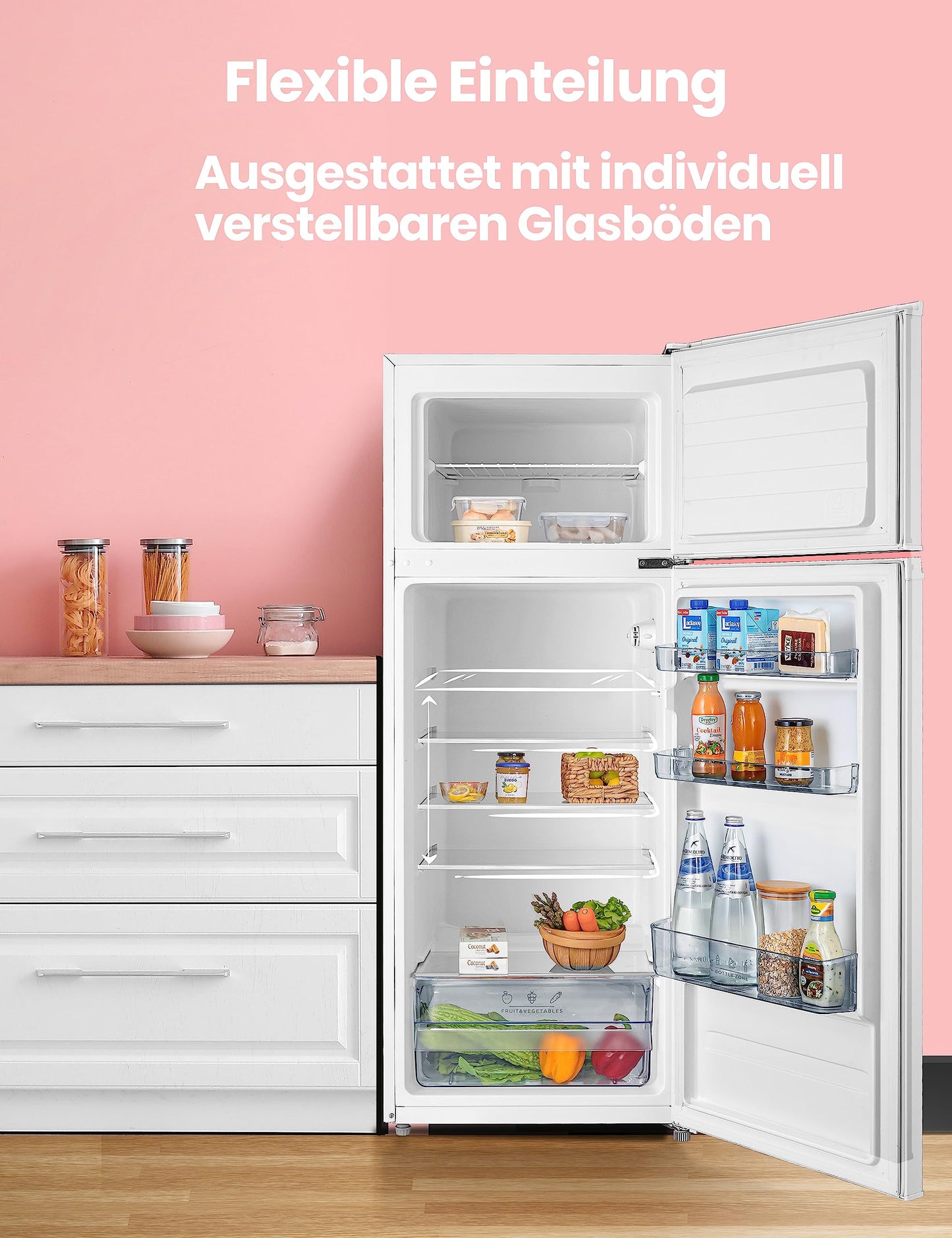 Comfee RCT284DK2A Fridge/Freezer, Top Freezer Compartment, 176 kWh/Year, 143 cm Height, LED Light, Reversible Door Hinge, Black