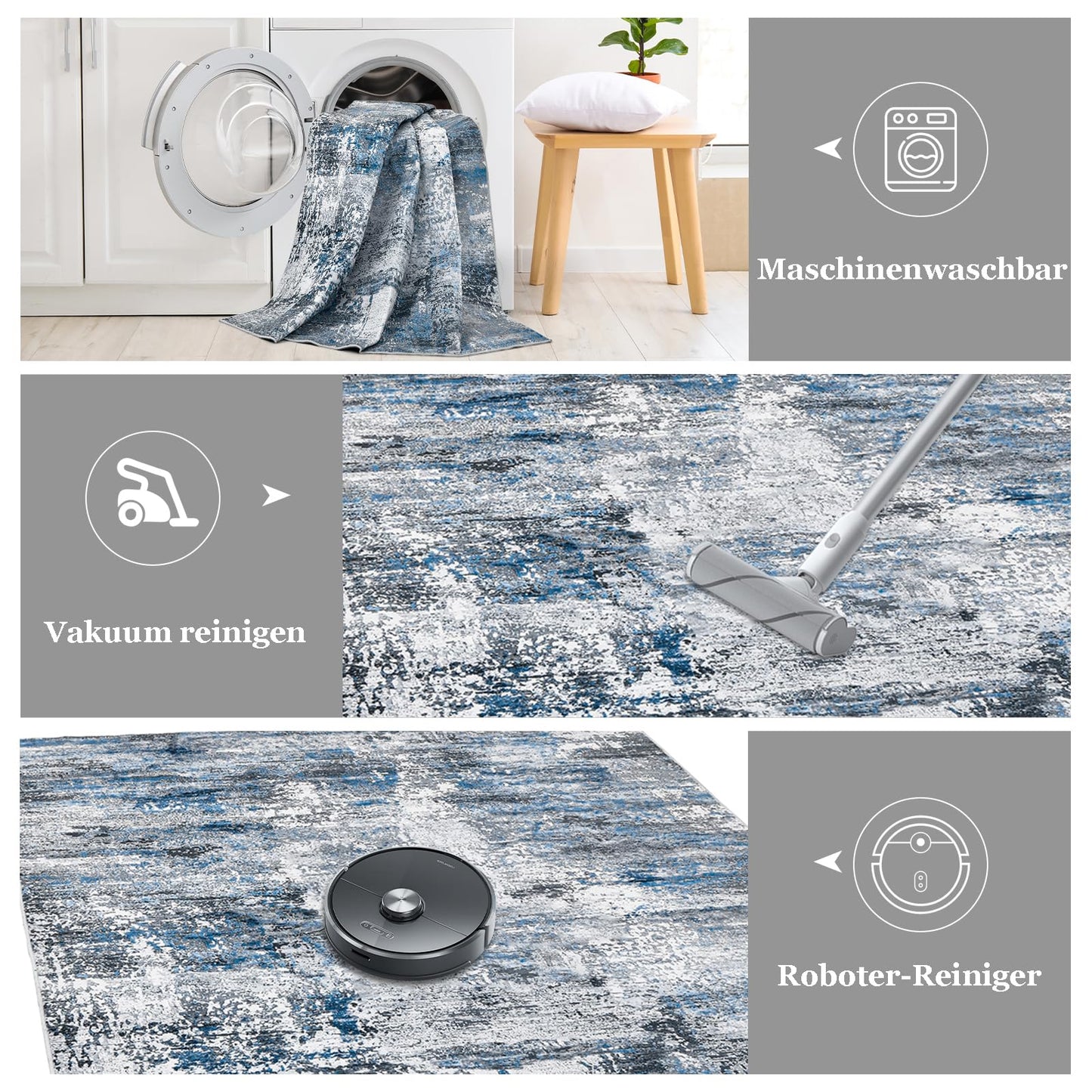 Guchuang Bedding Living Room Rug 140 x 200 cm, Grey Green Rug Vintage Mottled Smudged Design Short Pile Rugs, Washable Non-Slip Rugs for Bedroom